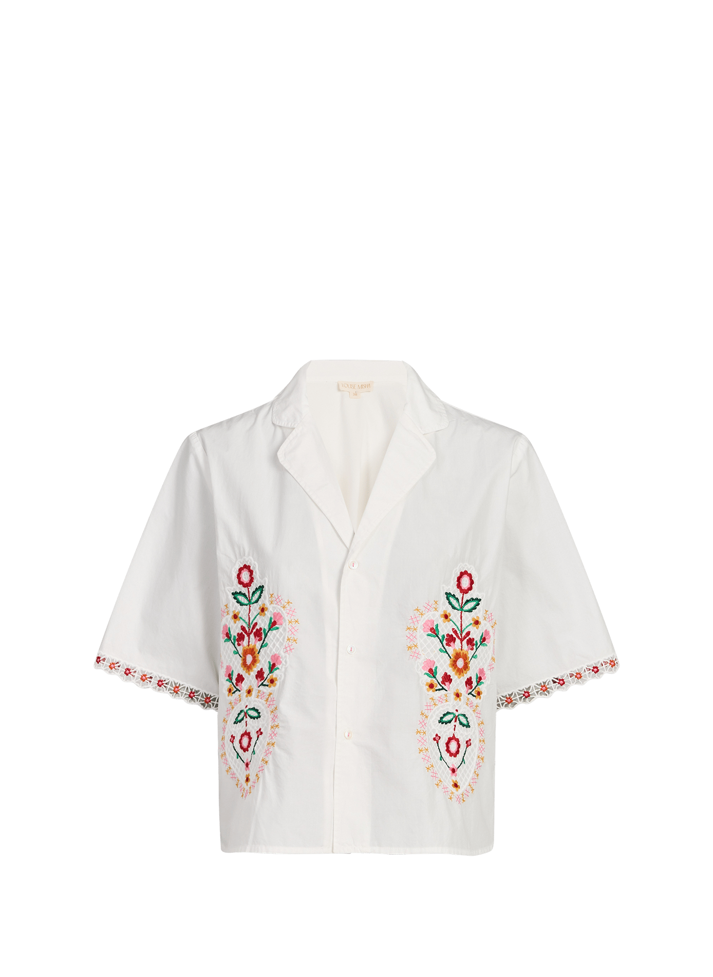 Chemise broderies fleurs à manches courtes en coton LOUISE MISHA Blanc