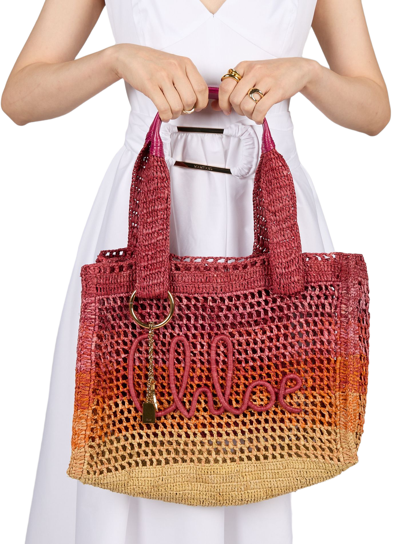 Sommer-Banane Shopper in Raffia im Farbverlauf CHLOÉ Orange