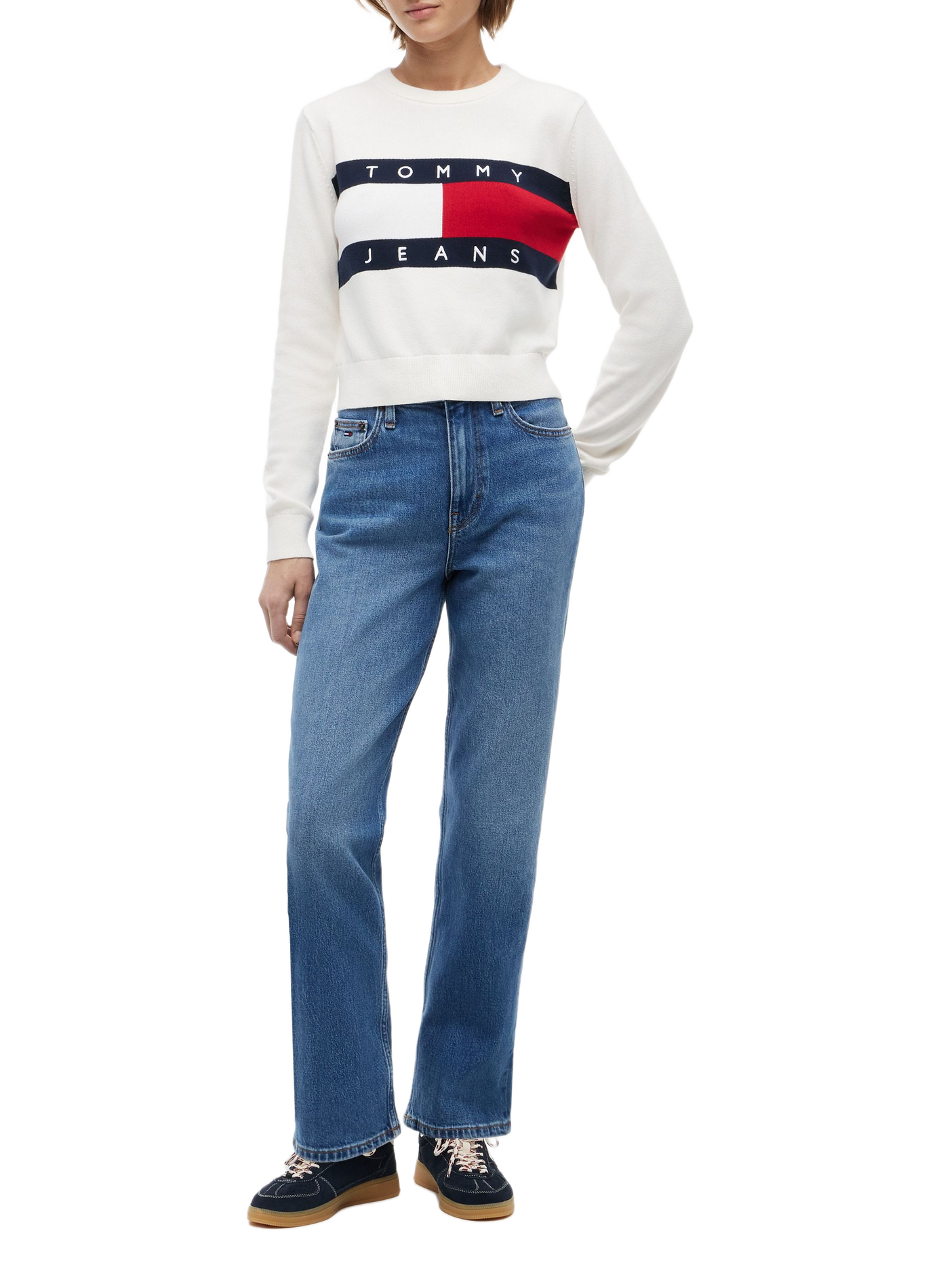 Jean droit en coton délavé TOMMY HILFIGER Bleu