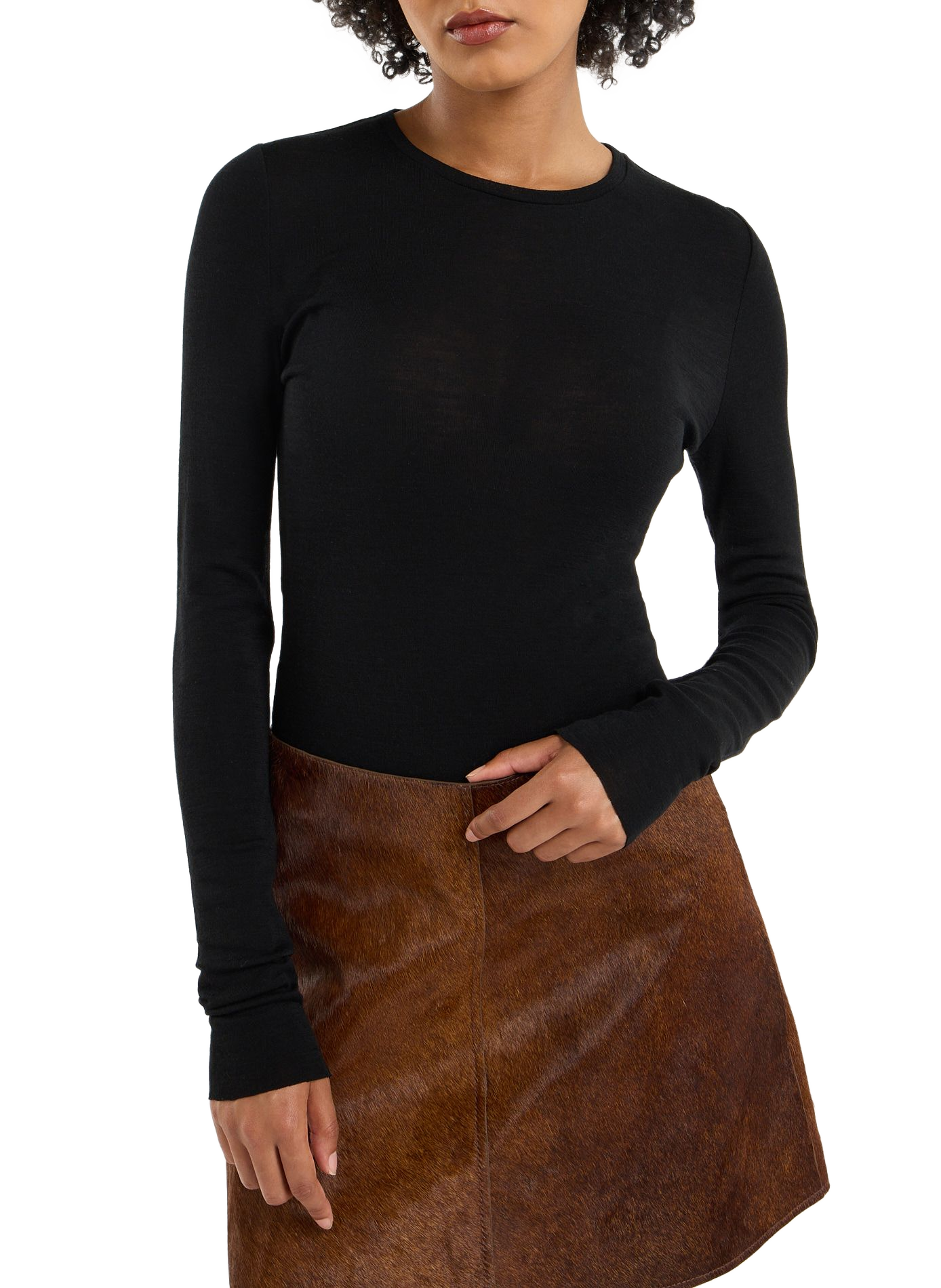 Pull uni à col rond en laine  SAISON 1865 Marron