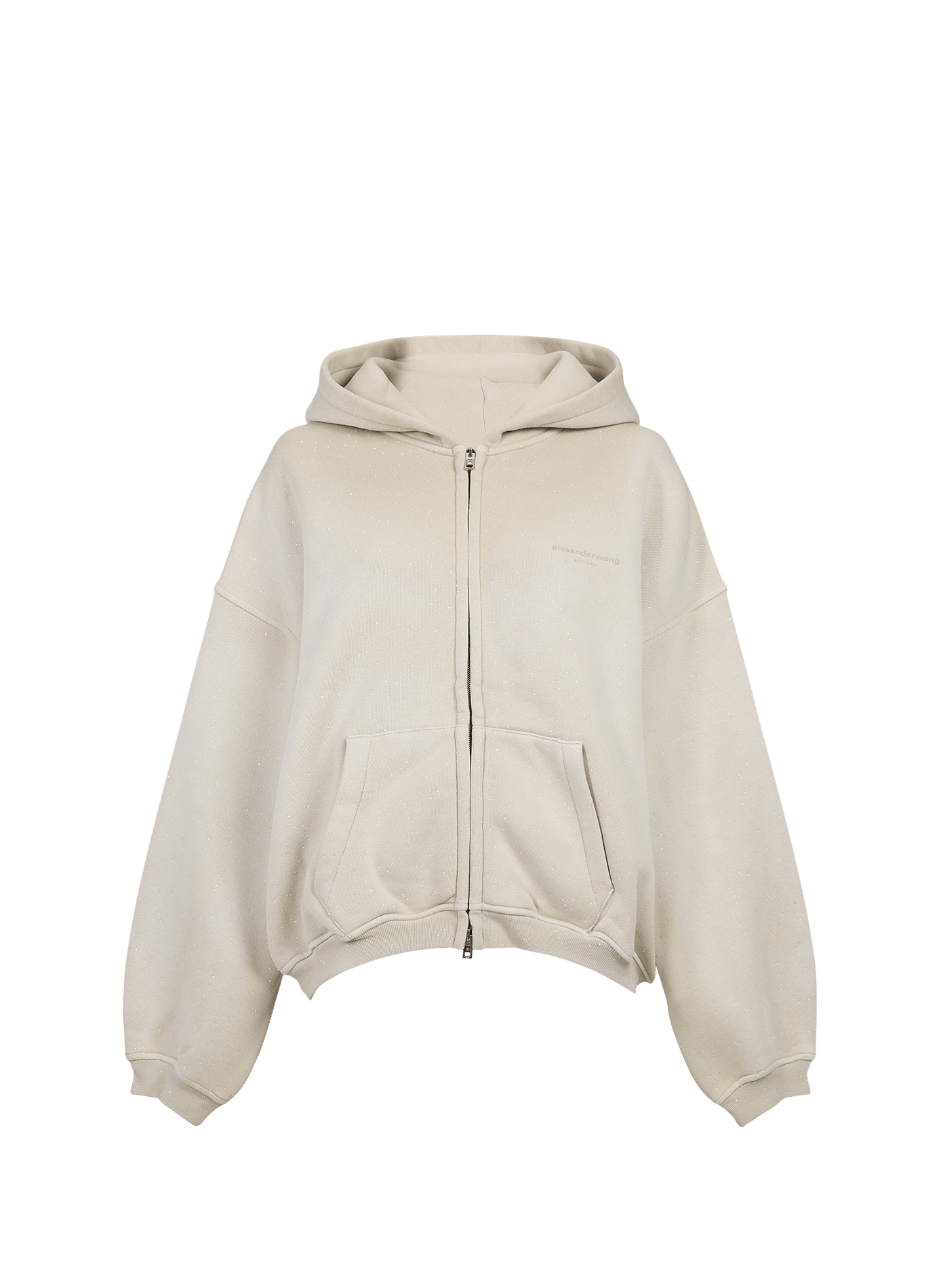 Hooded sweatshirt with rhinestones in blended cotton. ALEXANDER WANG Beige