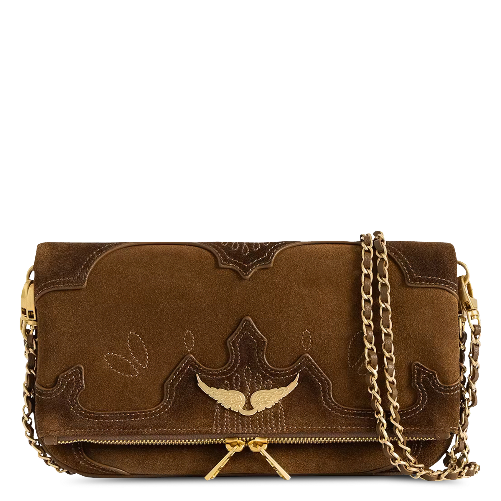 Sac bandoulière en cuir velours rock ZADIG&VOLTAIRE Marron