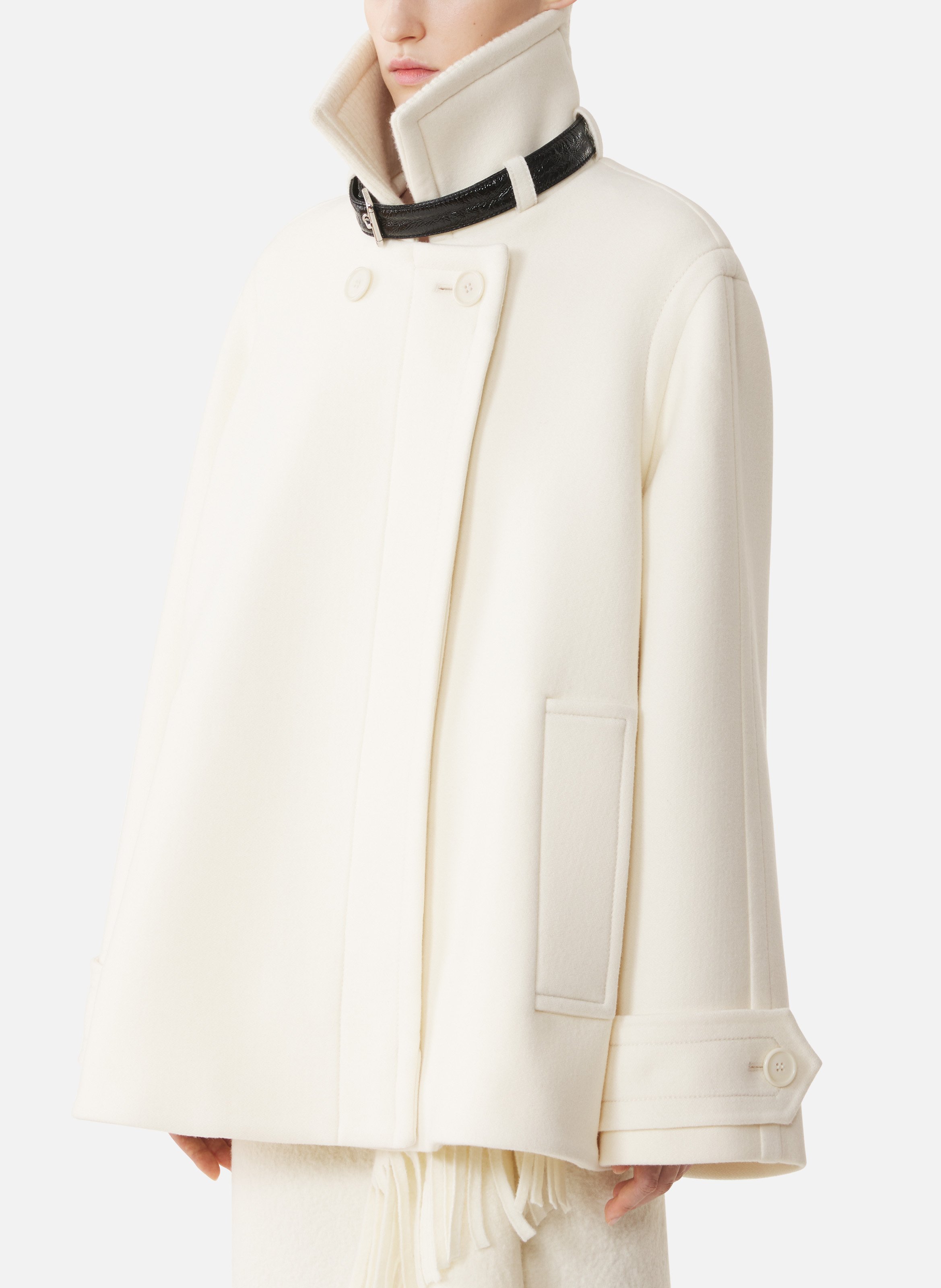 Manteau court col montant en laine LANVIN Blanc