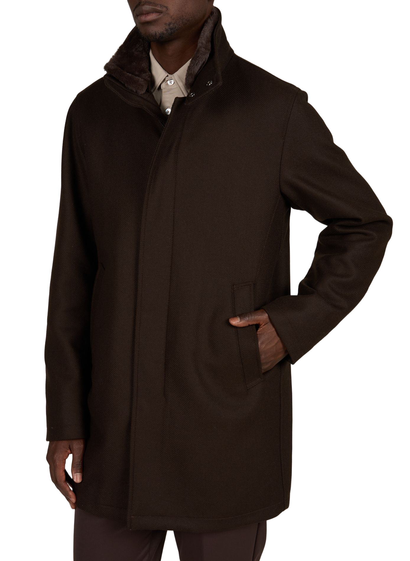 Straight wool blend high neck jacket HERNO Brown