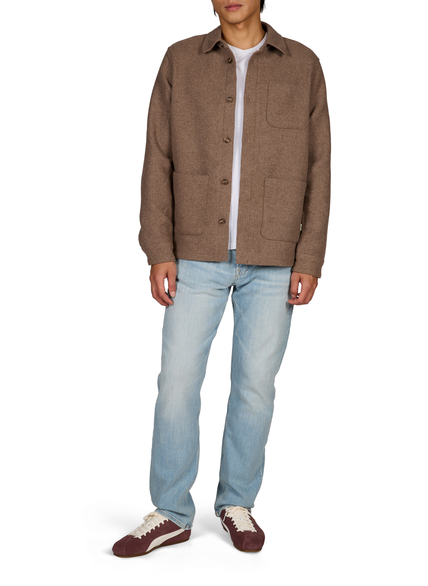 Straight classic collar overshirt in a wool blend LES DEUX Brown