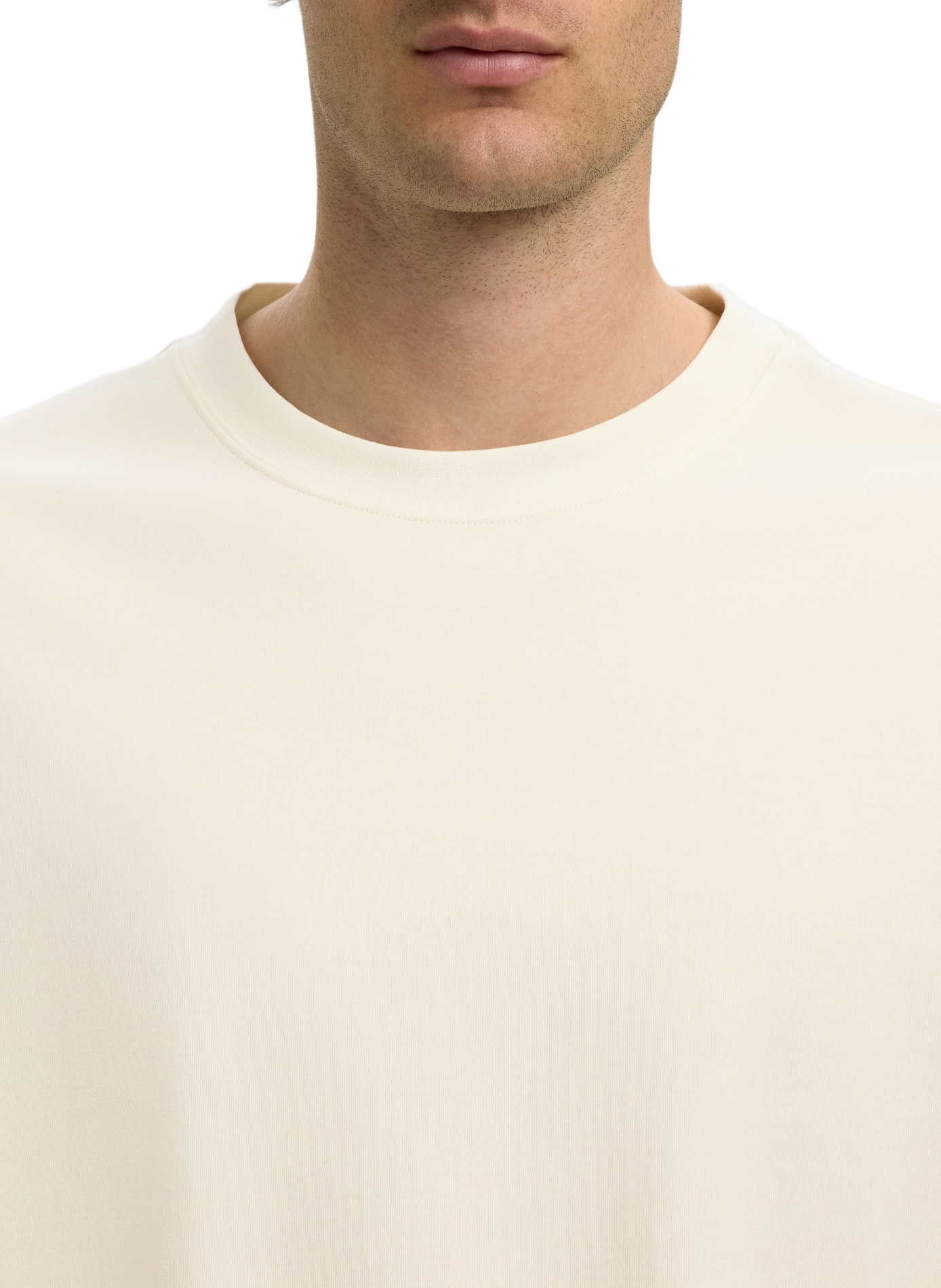 Gerader Rundhals-T-Shirt aus Baumwolle SELECTED Beige
