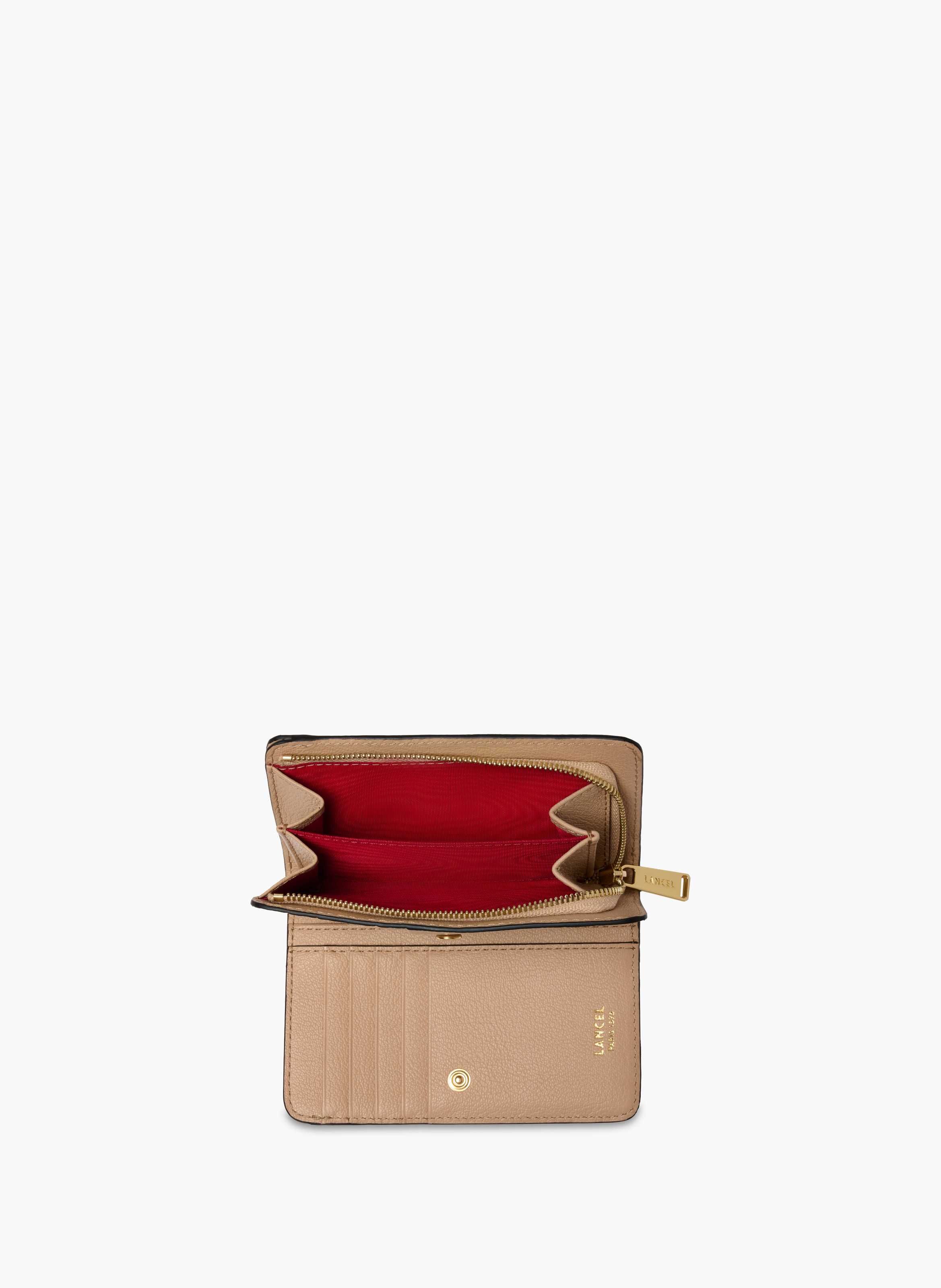 Portefeuille rectangulaire zippé bcbg de lancel en cuir LANCEL Beige