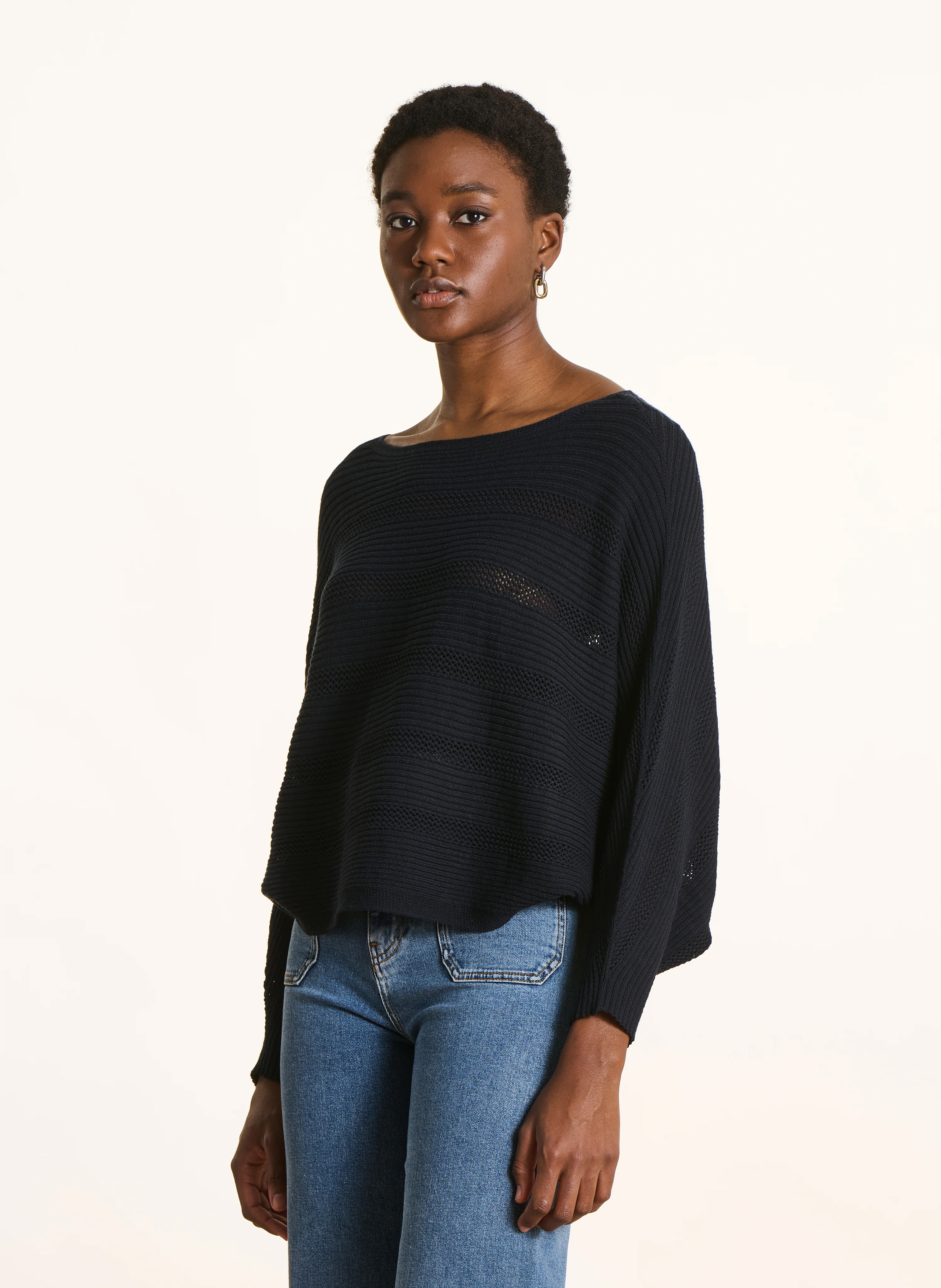 Korte trui met cape-effect in effen breisel LA FEE MARABOUTEE Blauw