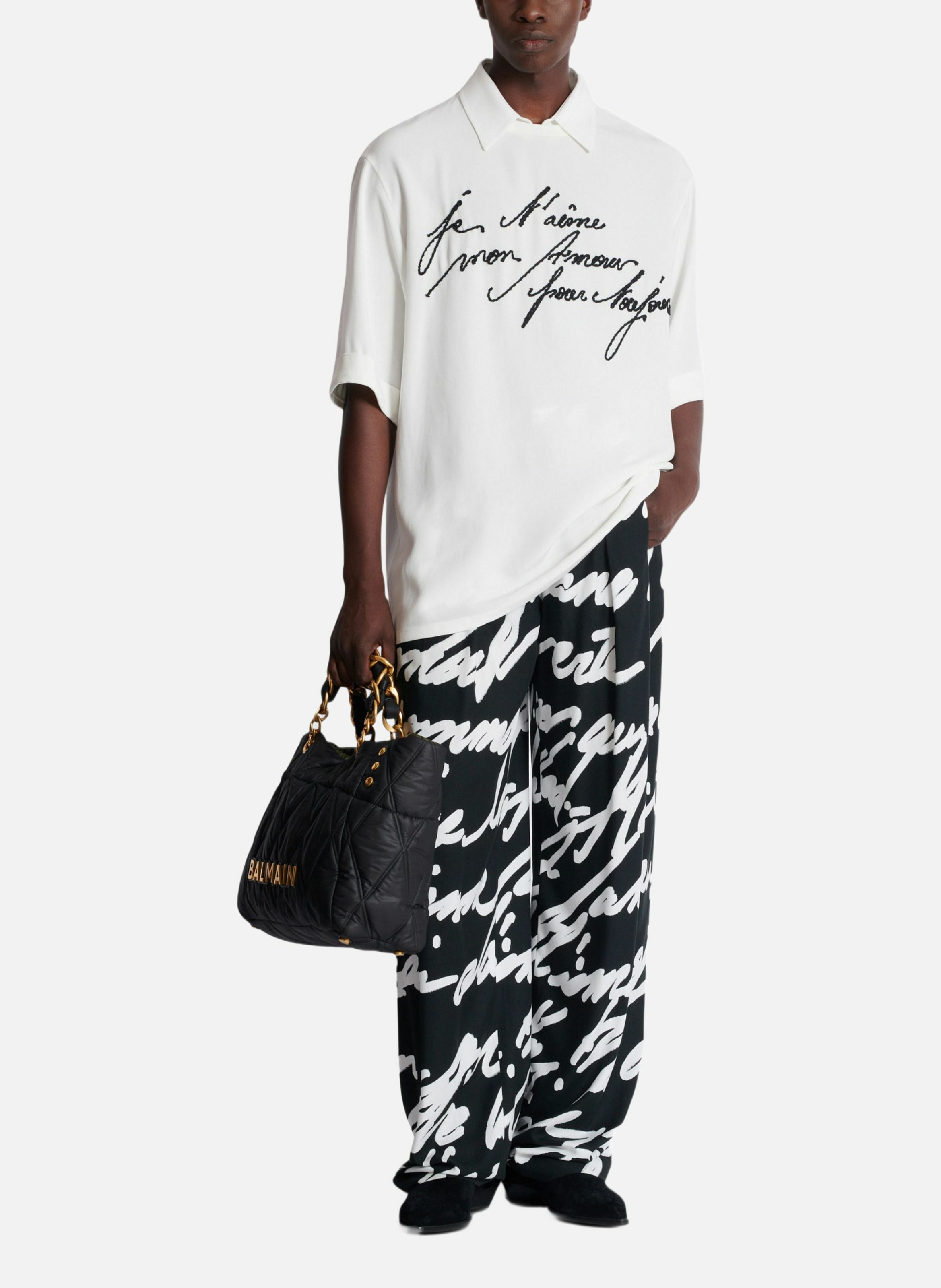 T-shirt à col chemise brodé « lettre d'amour » BALMAIN Blanc