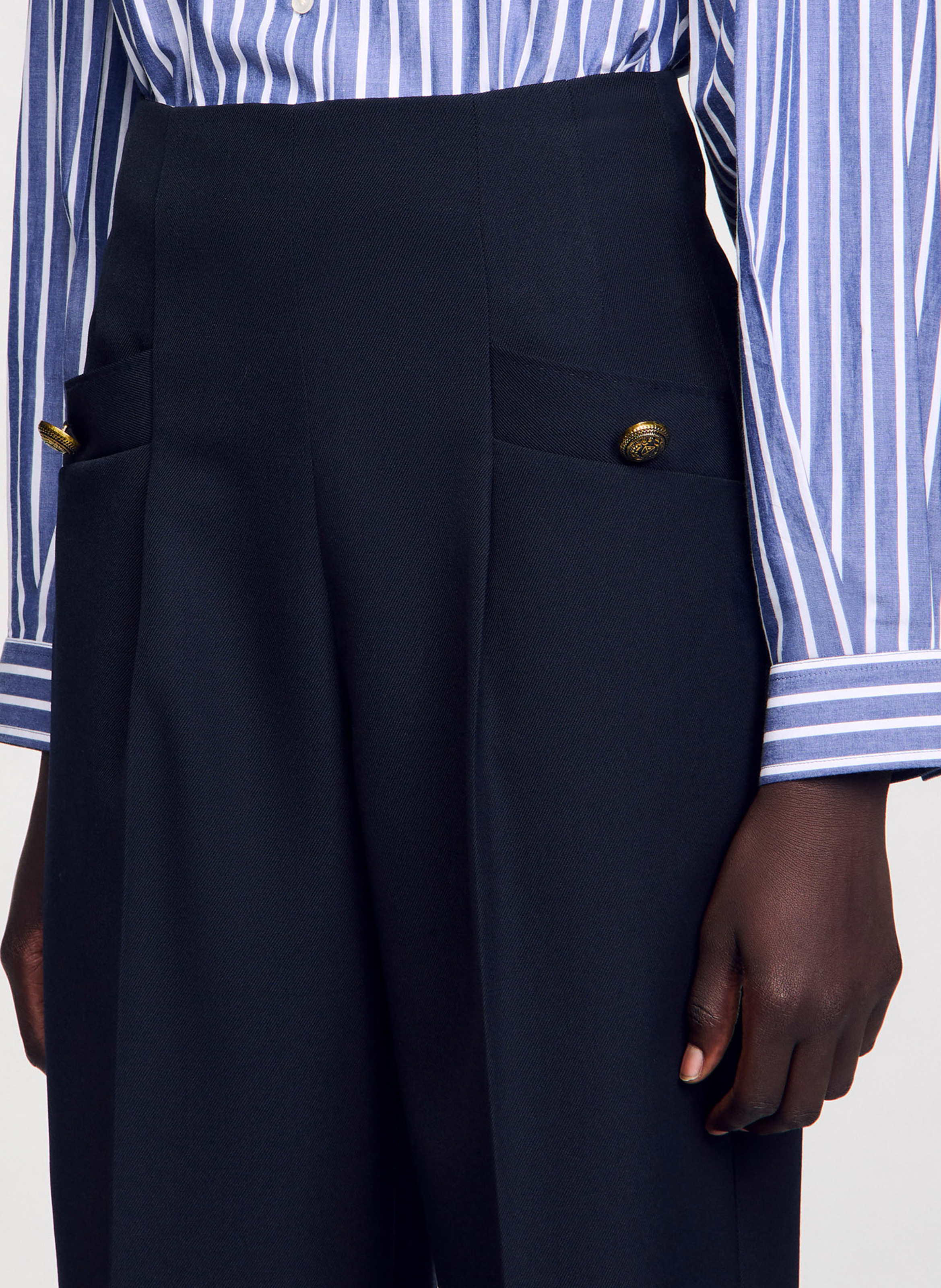 Pantalon large en laine mélangée SANDRO Bleu