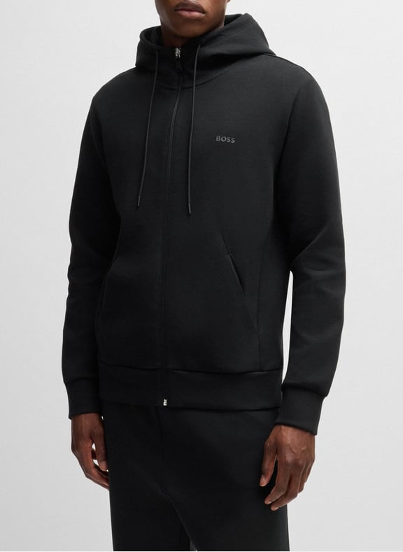 Sweat à capuche zippé en coton Noir by BOSS BOSS Sweat à capuche zippé en coton Noir