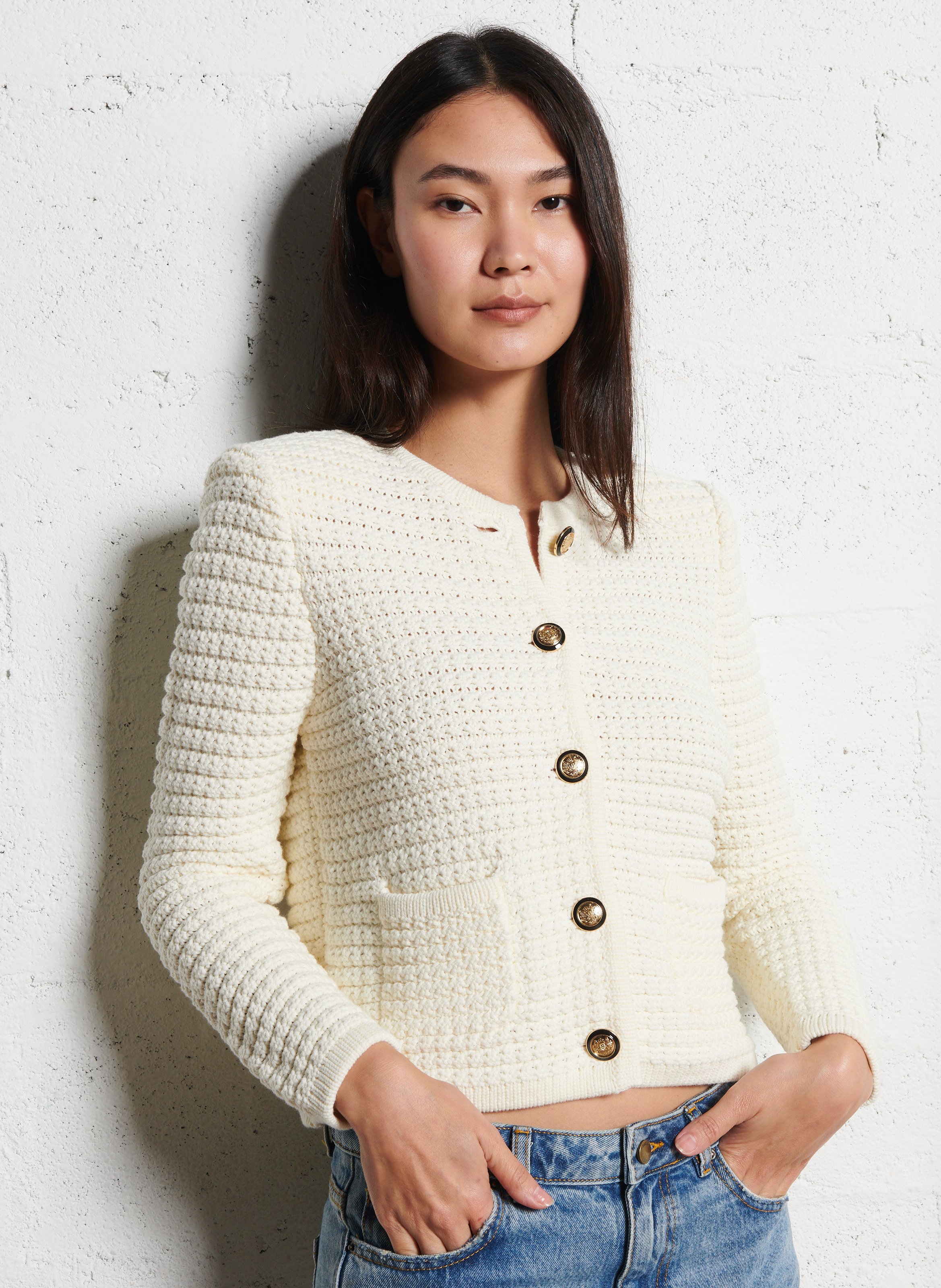 Gilet col rond en coton mélangé gaspard BA&SH Blanc