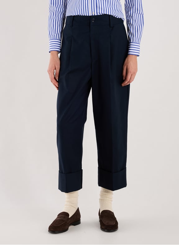 Cropped cotton trousers Blue by LAUREN LAUREN Cropped cotton trousers Blue