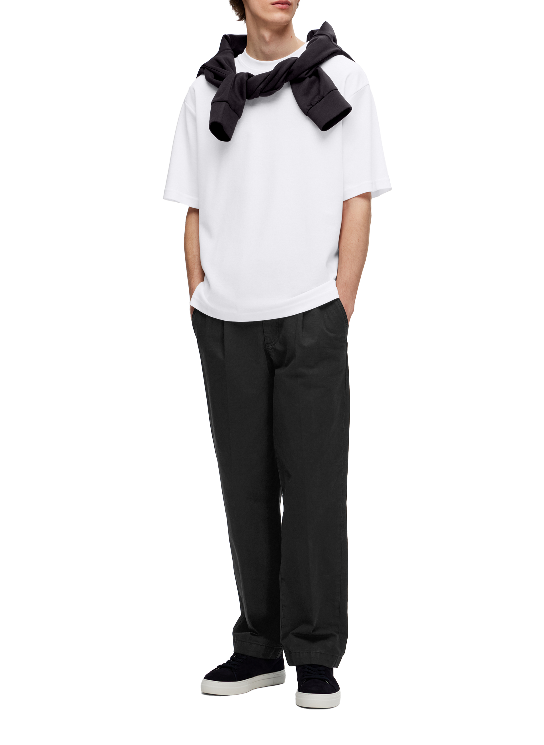 T-shirt uni en coton mélangé SELECTED Blanc