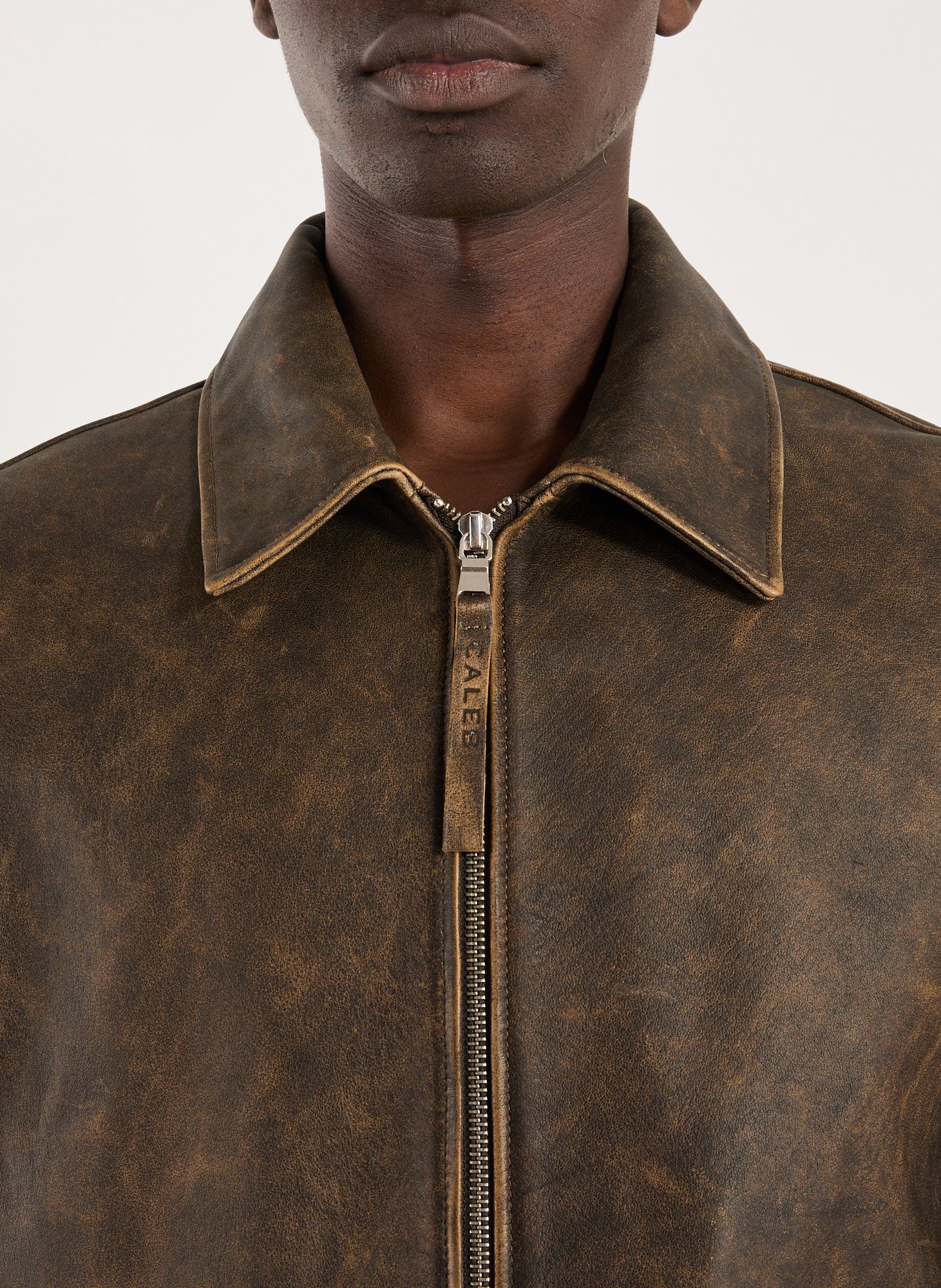 Straight leather jacket CALEB Brown
