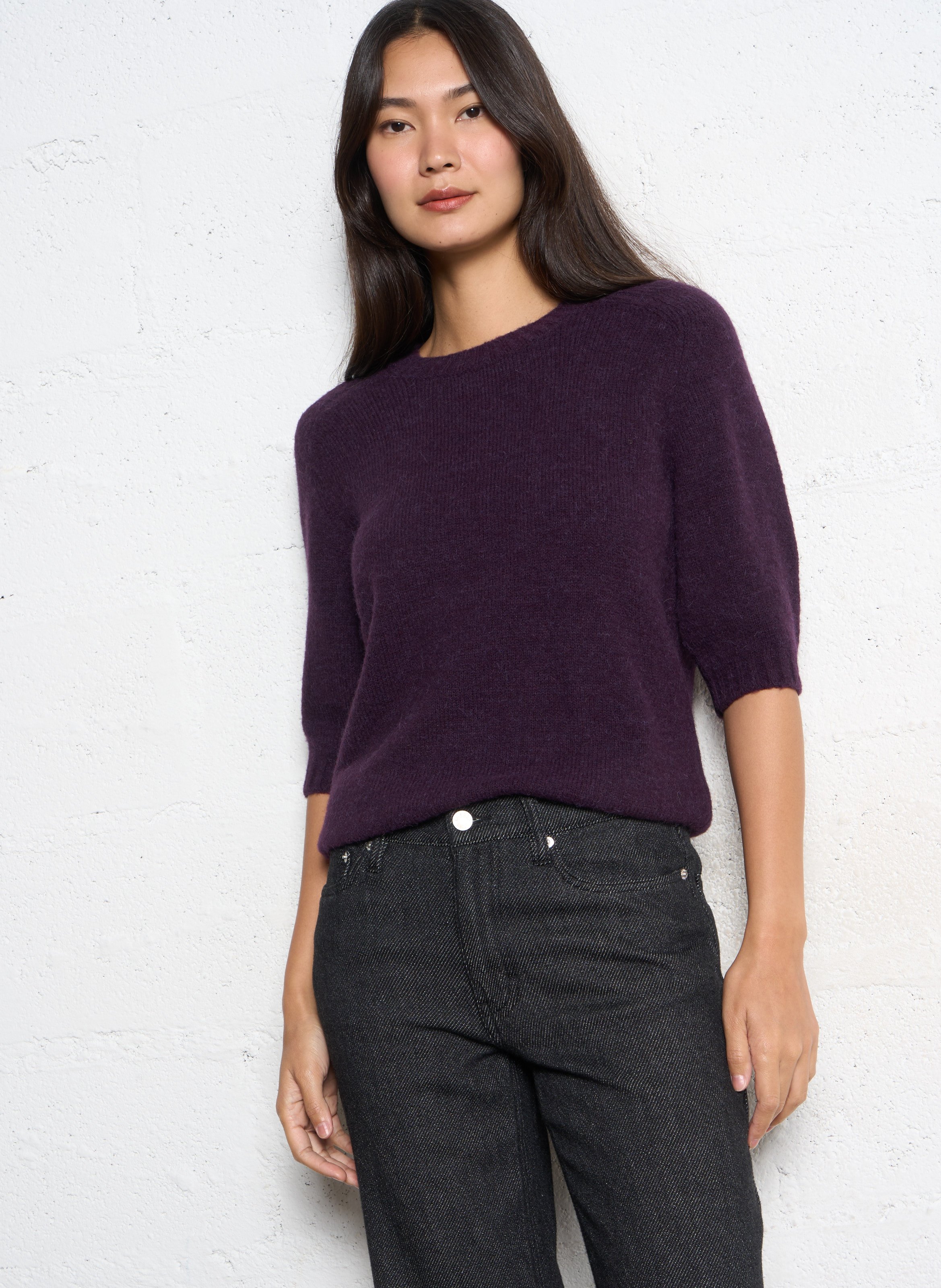 Pull droit col rond en maille mélangée betina SOEUR Violet