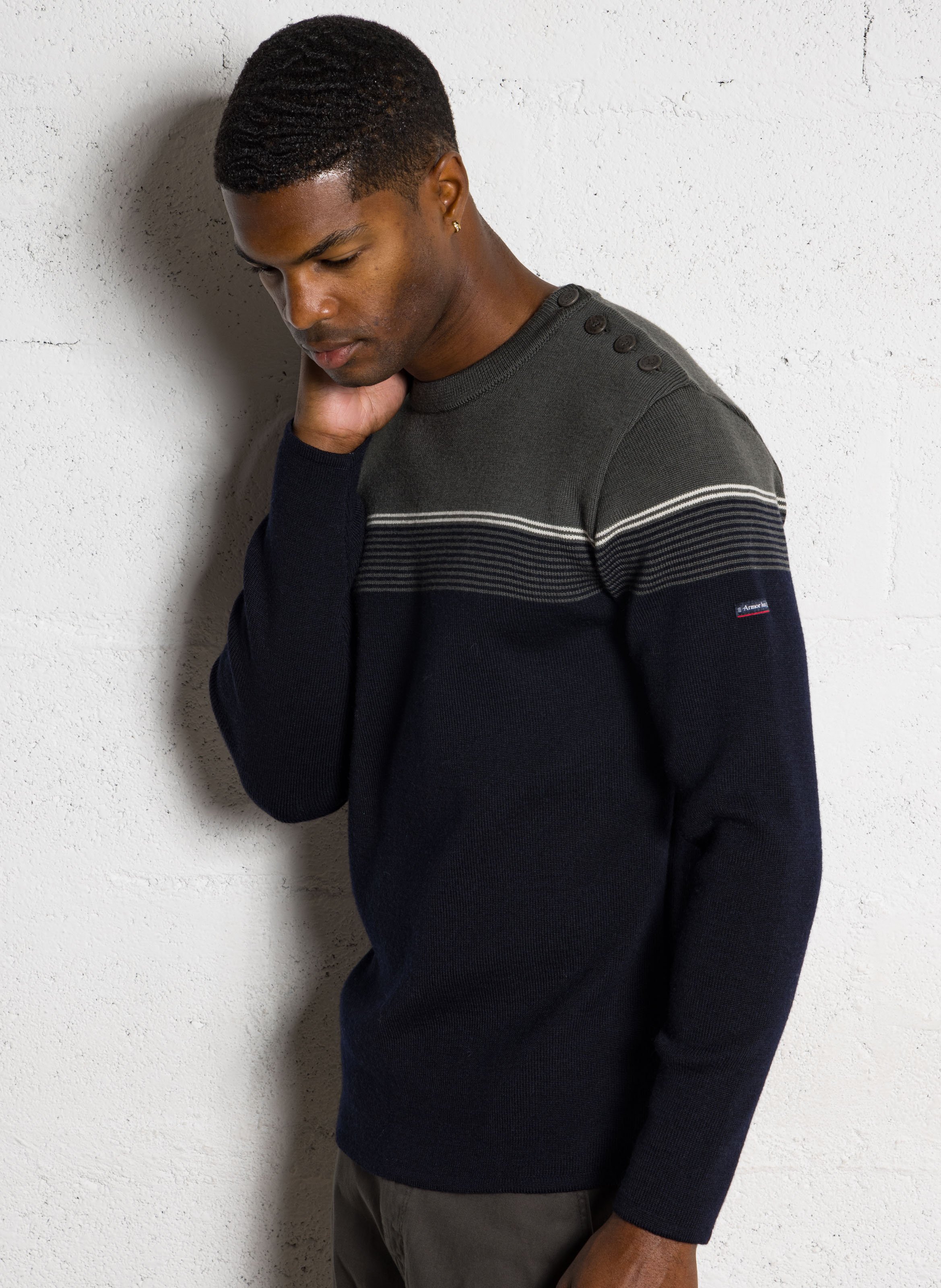 Pull droit col rond rayé en laine ARMOR-LUX Bleu