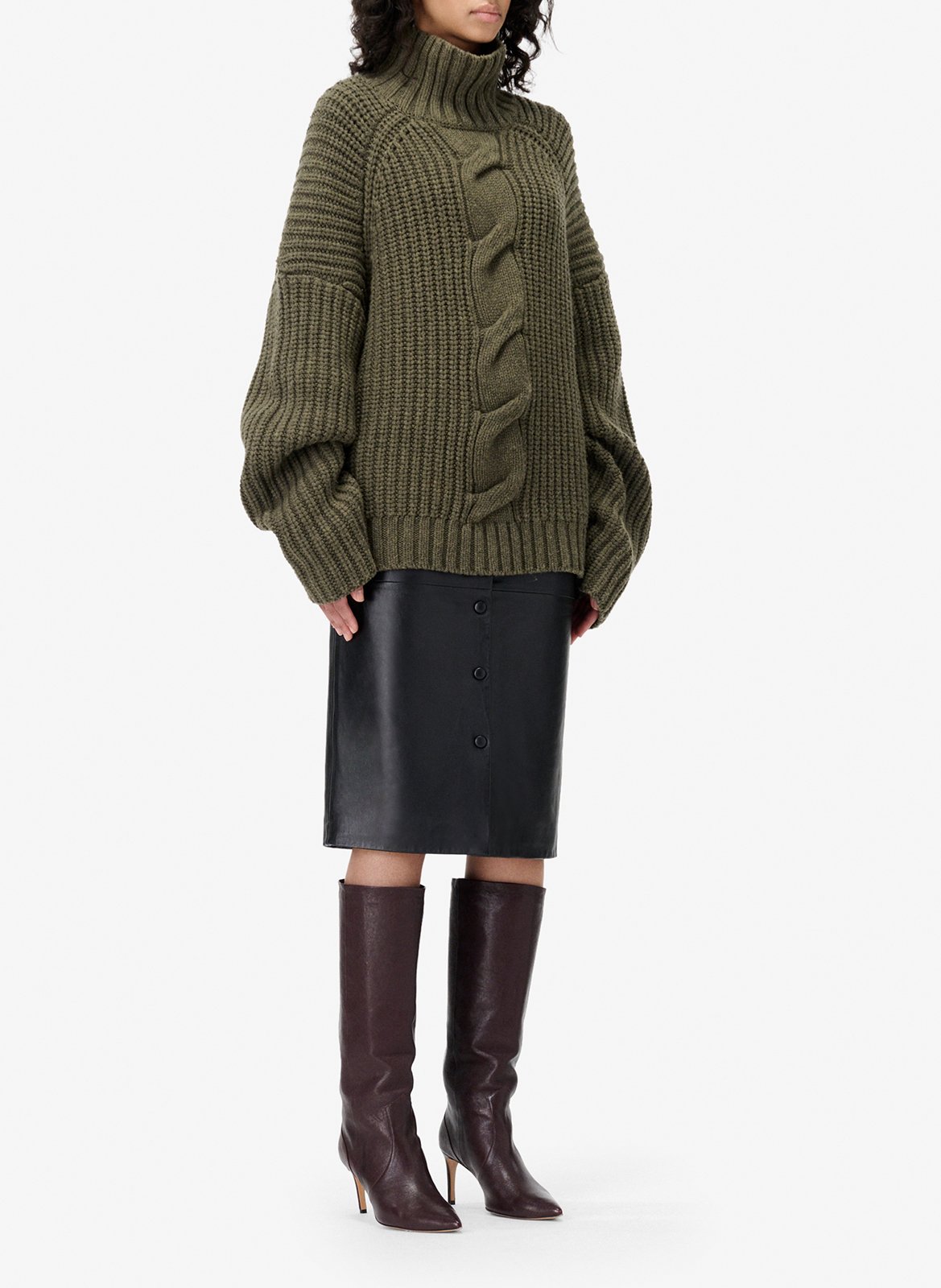 Pull ample tressé en laine mélangée rhona IRO Kaki