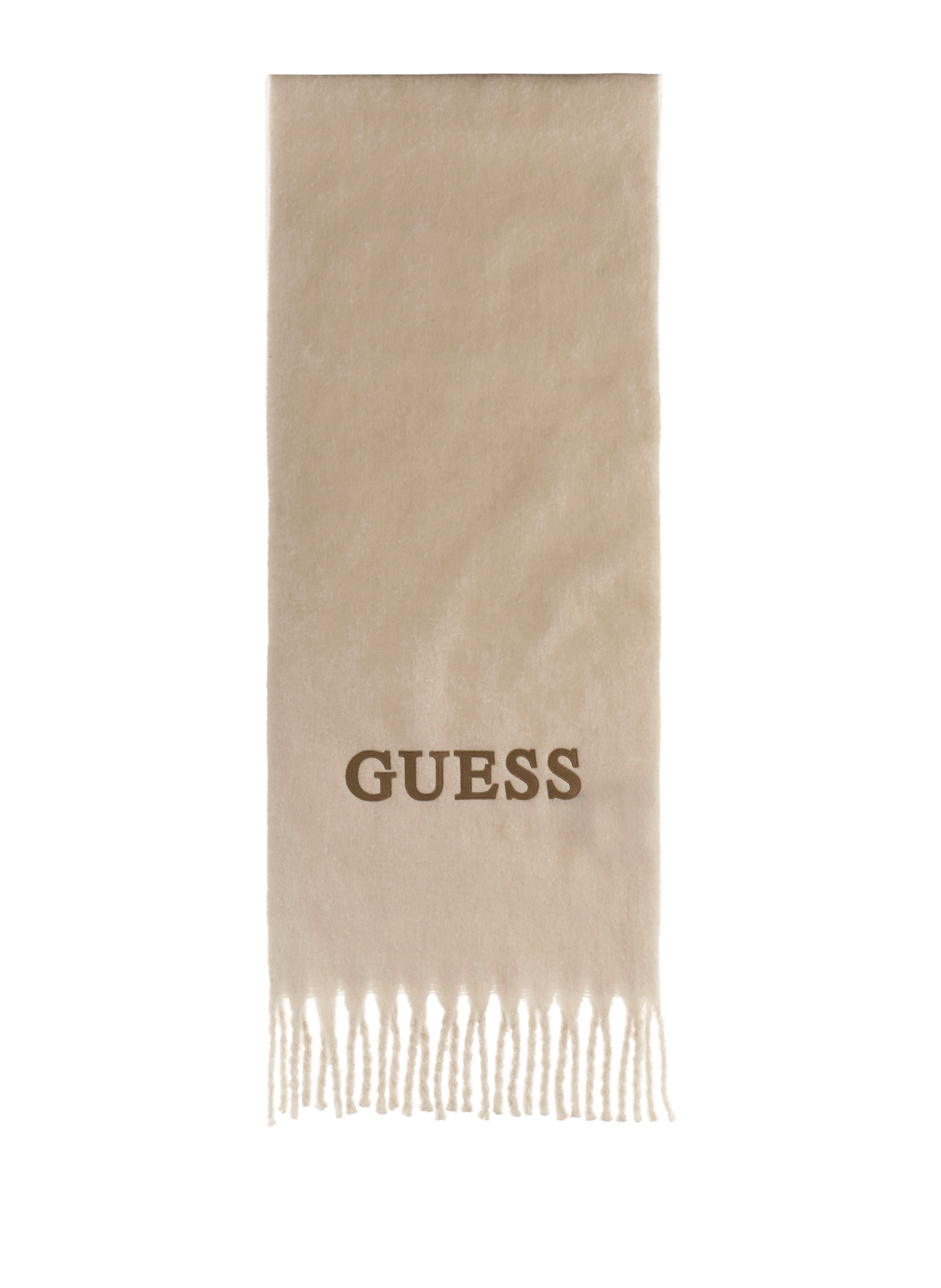 GUESS Embroidered fringe scarf Beige
