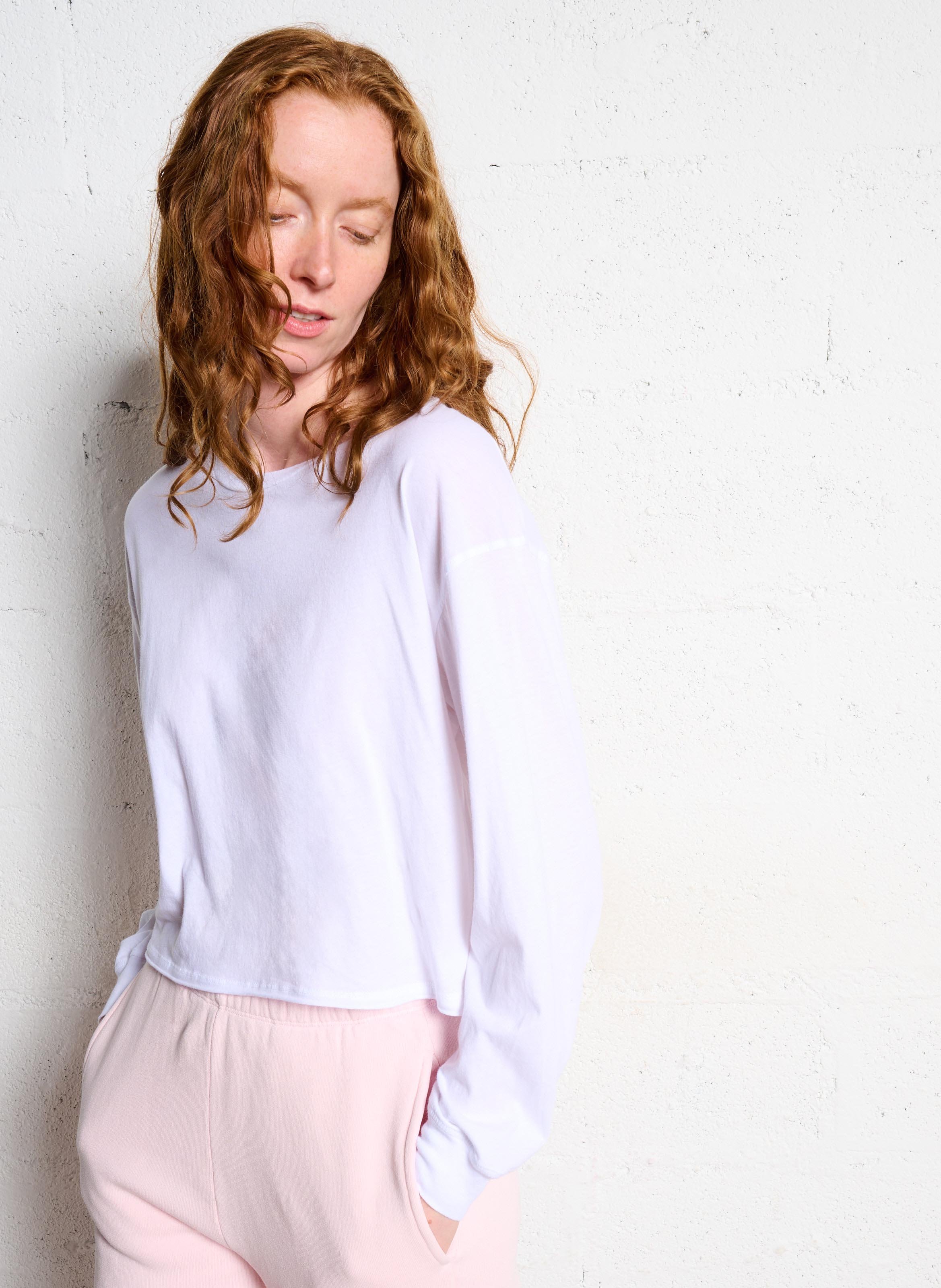 Tee-shirt court manches longues uni Apoly AMERICAN VINTAGE Blanc