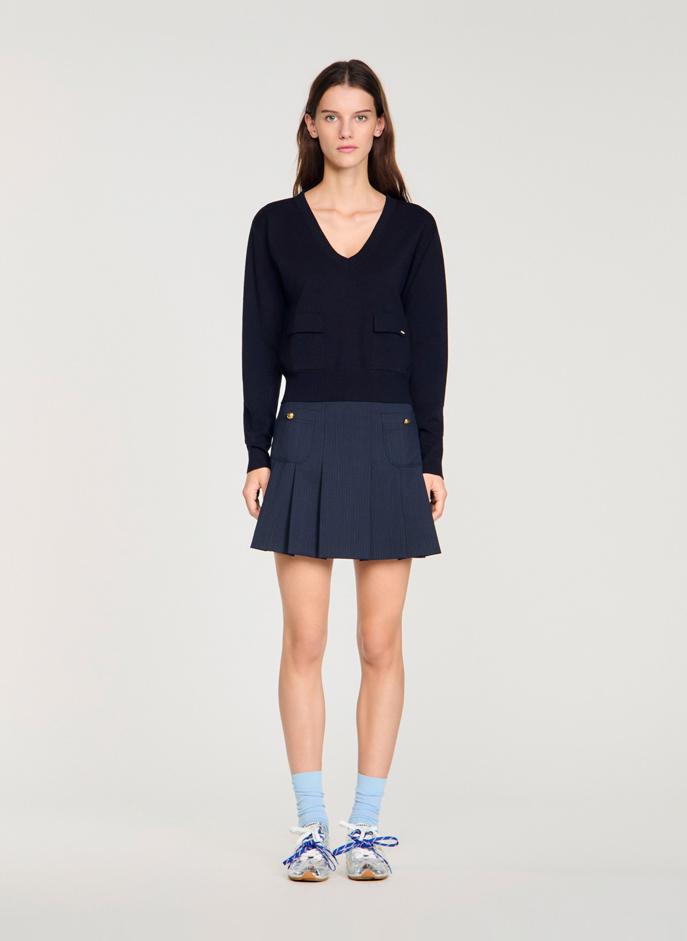 Pull col v en laine SANDRO Bleu