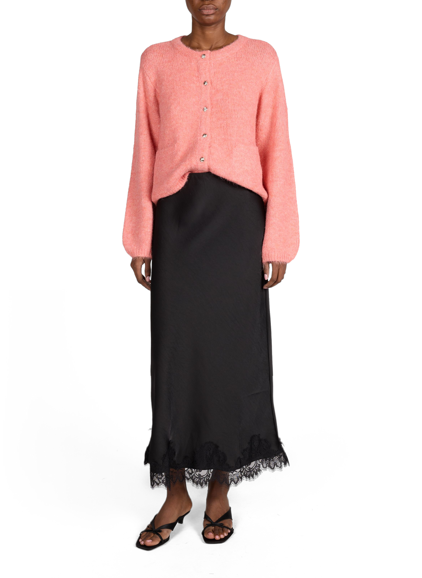 Satin skirt with lace trim OBJECT Black