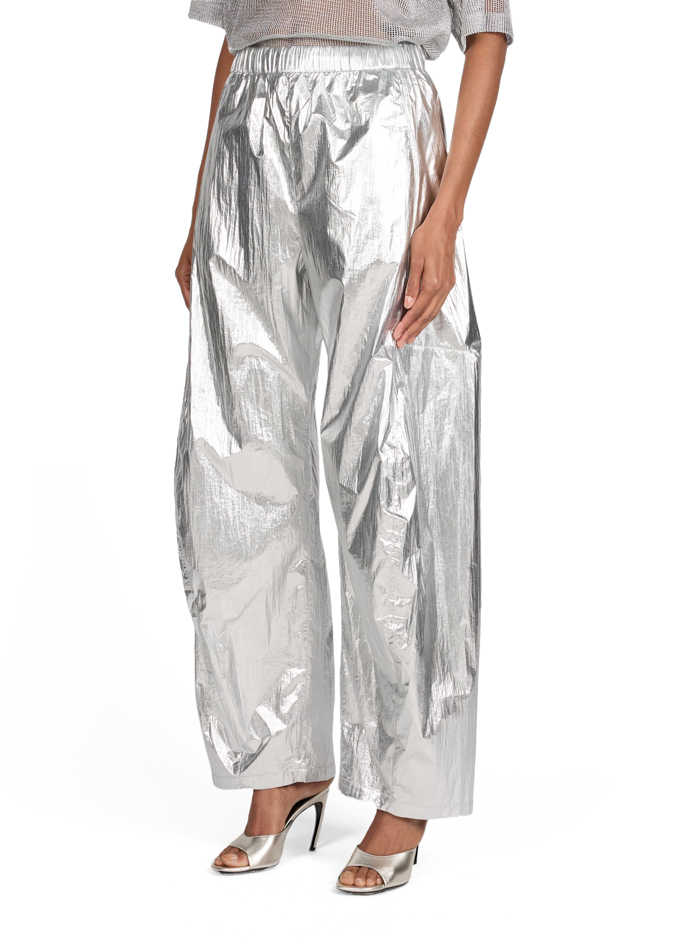 Wide metallic pants TIBI Silver