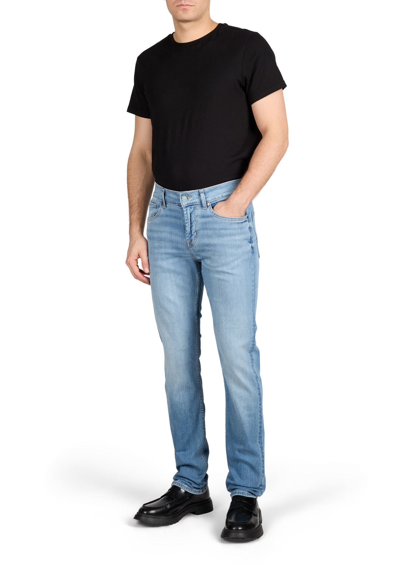 Jean slim en coton mélangé 7 FOR ALL MANKIND Bleu