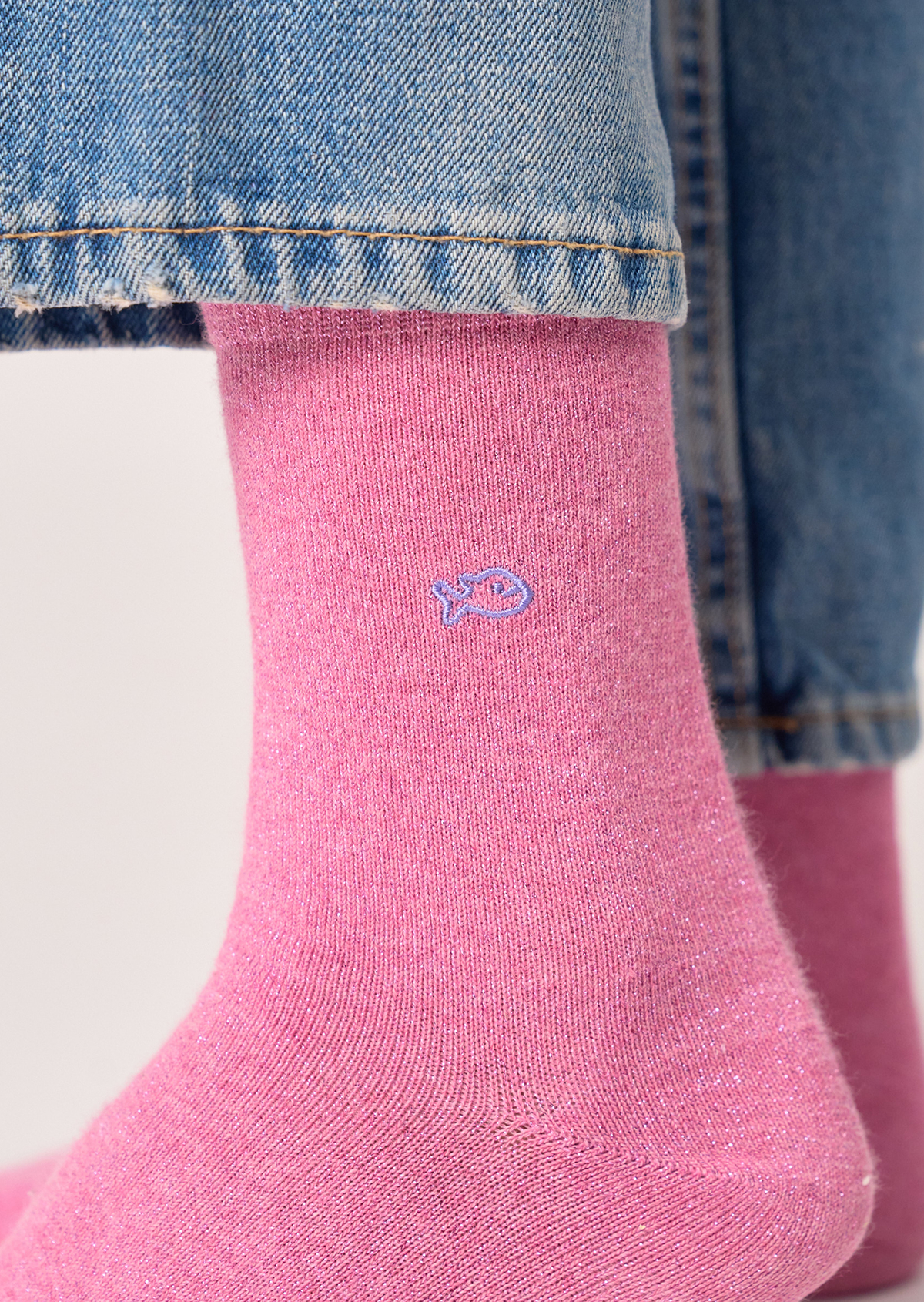 Chaussettes pailletées en coton peigné unies BILLYBELT Rose