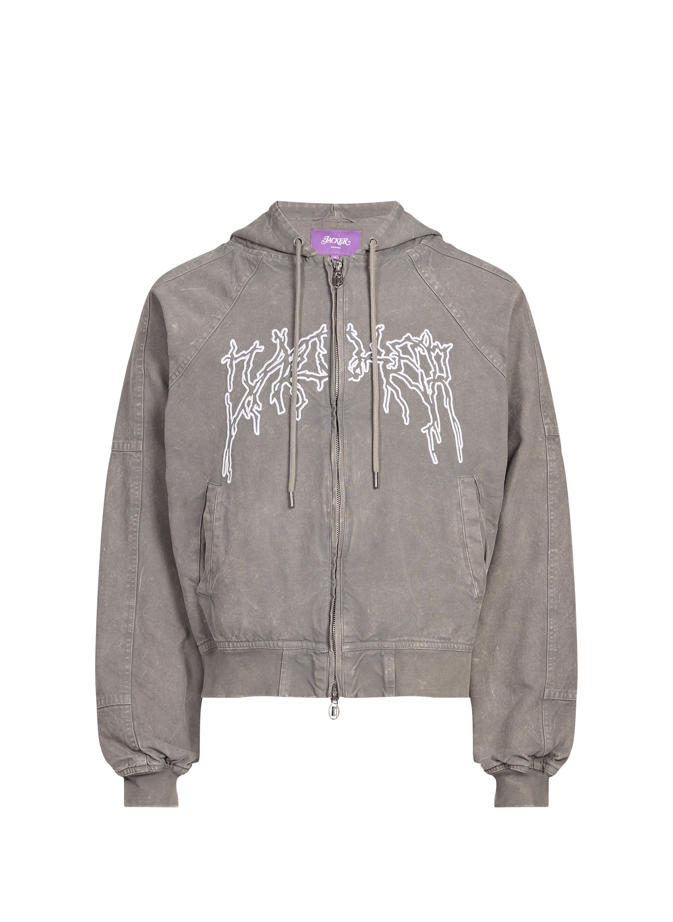 Veste ample brodée à capuche en coton JACKER. Gris