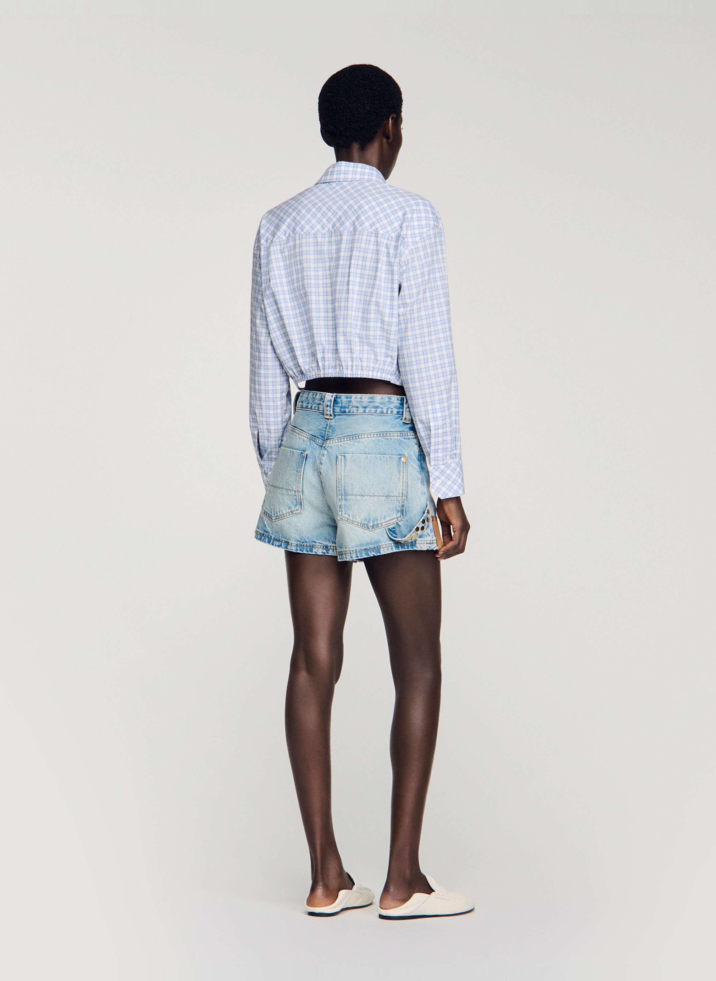 Short droit en coton Bleu
