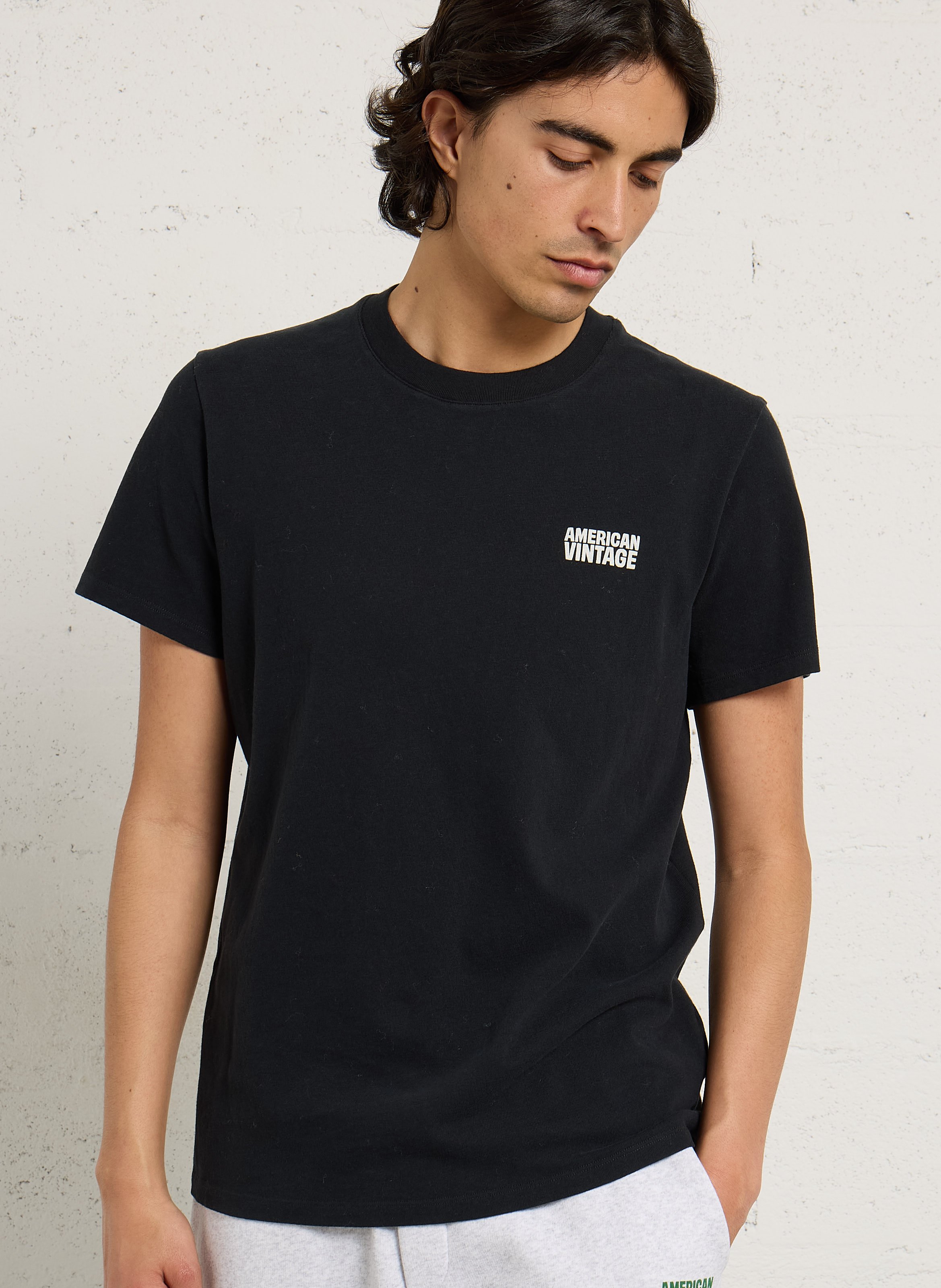 Tee-shirt droit col rond en coton ykobow AMERICAN VINTAGE Noir