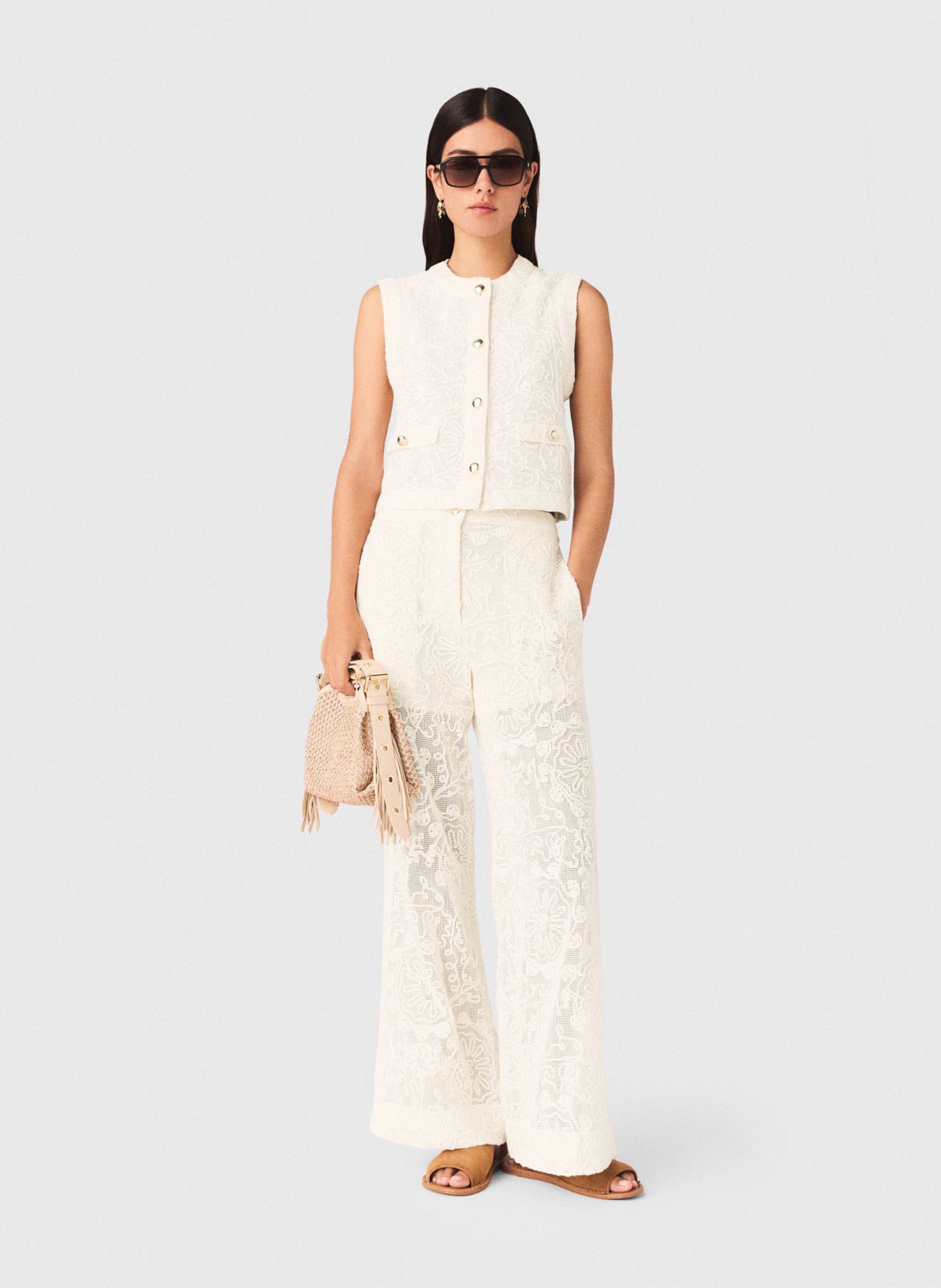 Pantalon flare brodé Beige