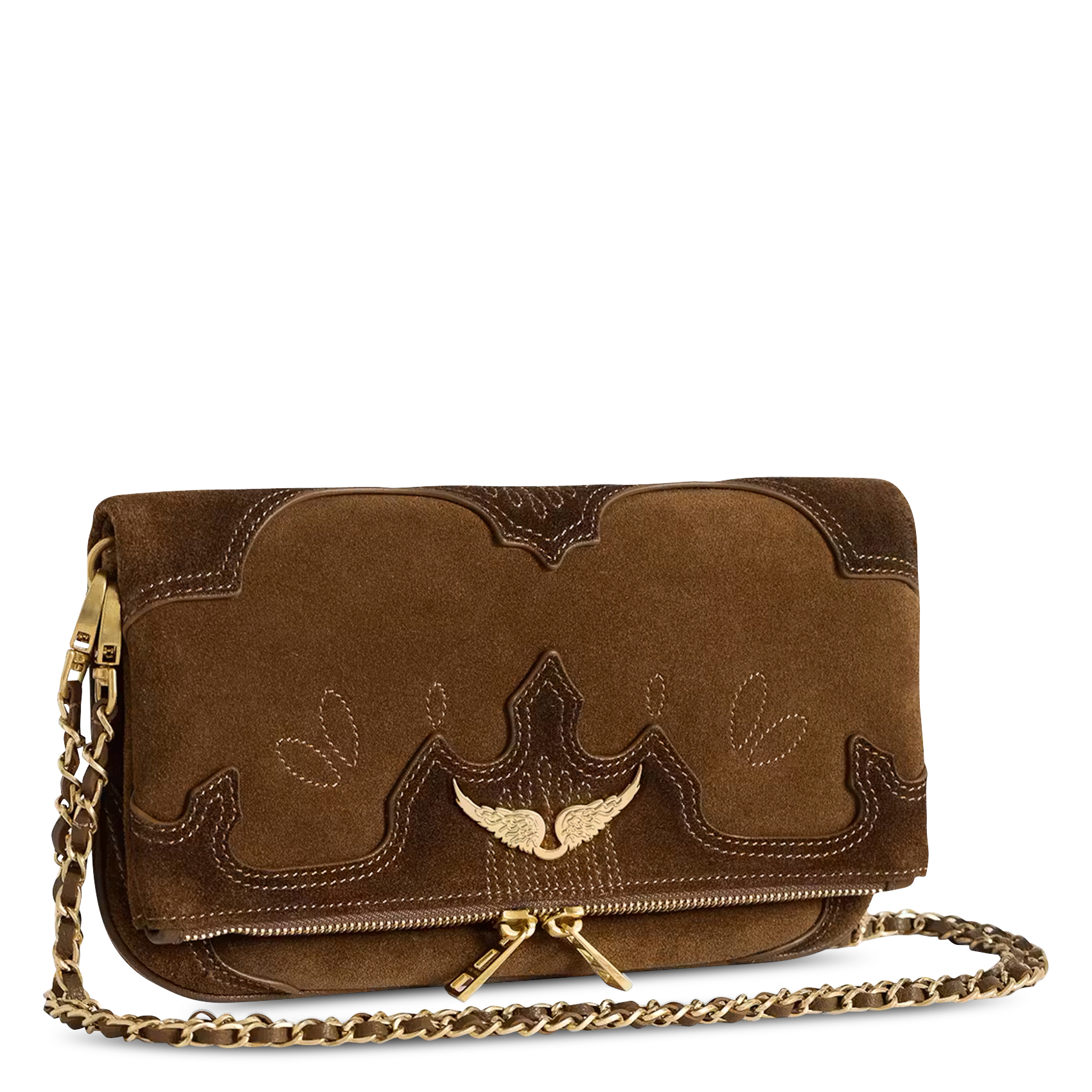 Sac bandoulière en cuir velours rock ZADIG&VOLTAIRE Marron