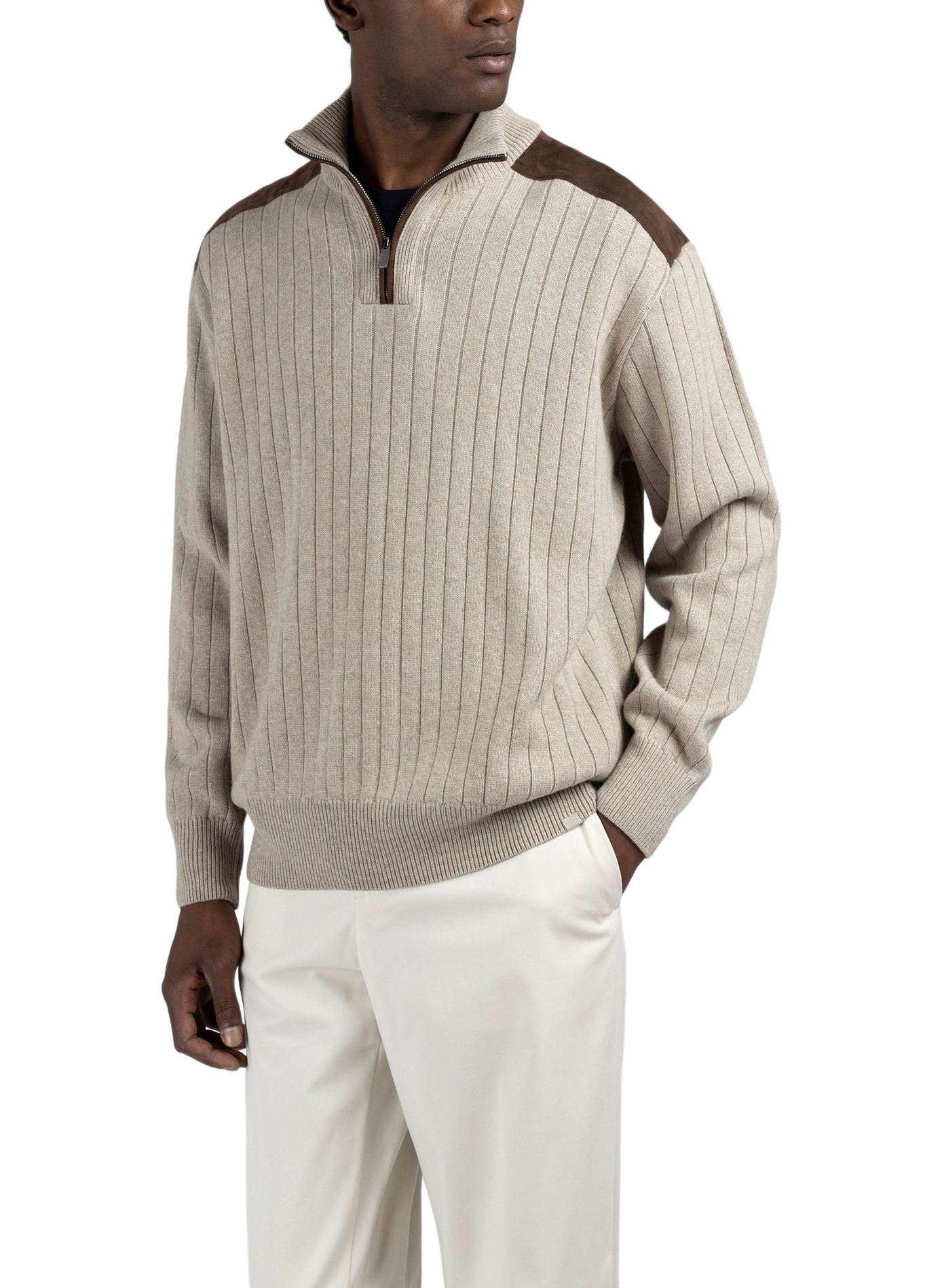 Straight cut high neck wool blend sweater PAUL & SHARK Beige