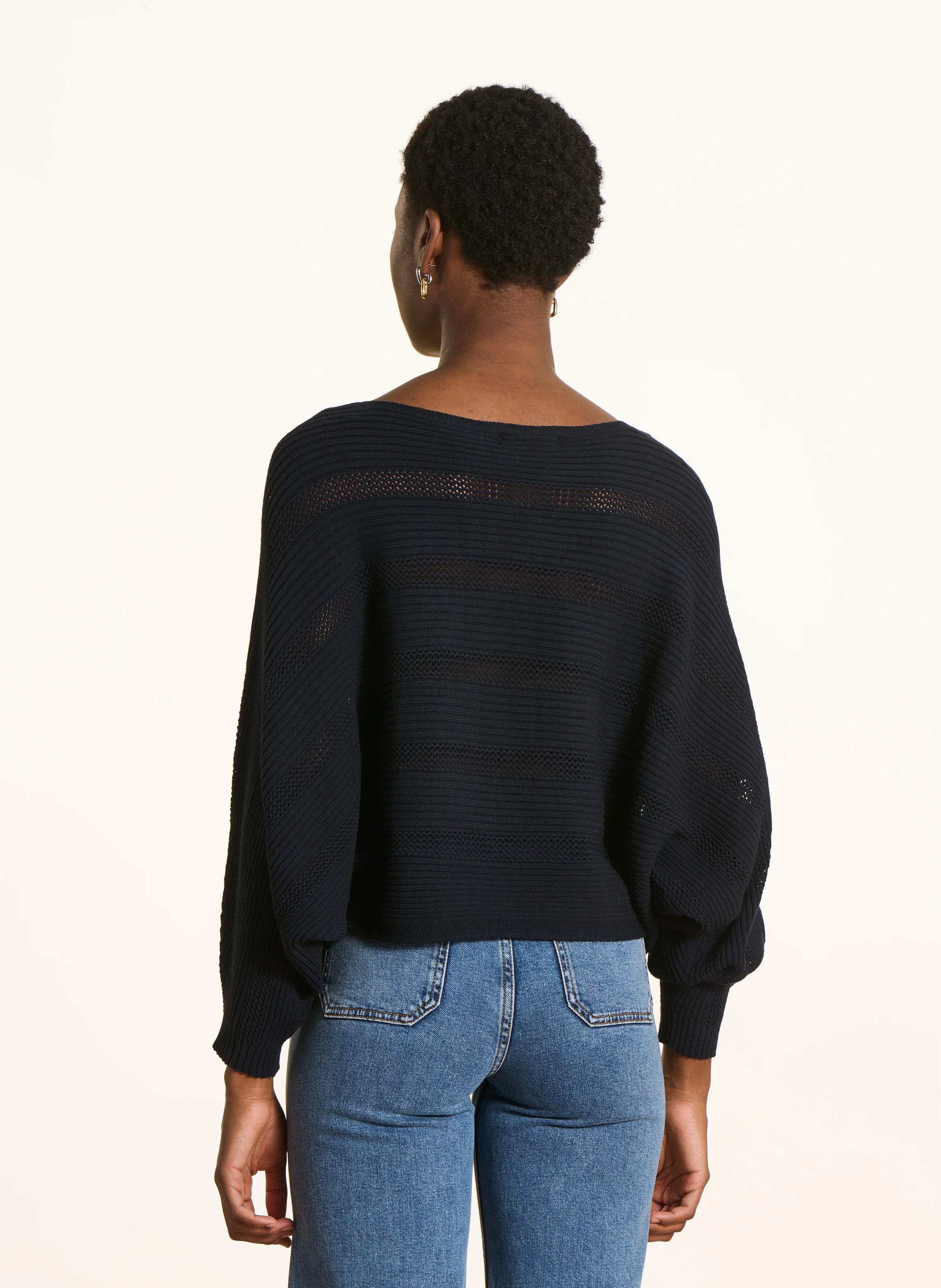 Korte trui met cape-effect in effen breisel LA FEE MARABOUTEE Blauw