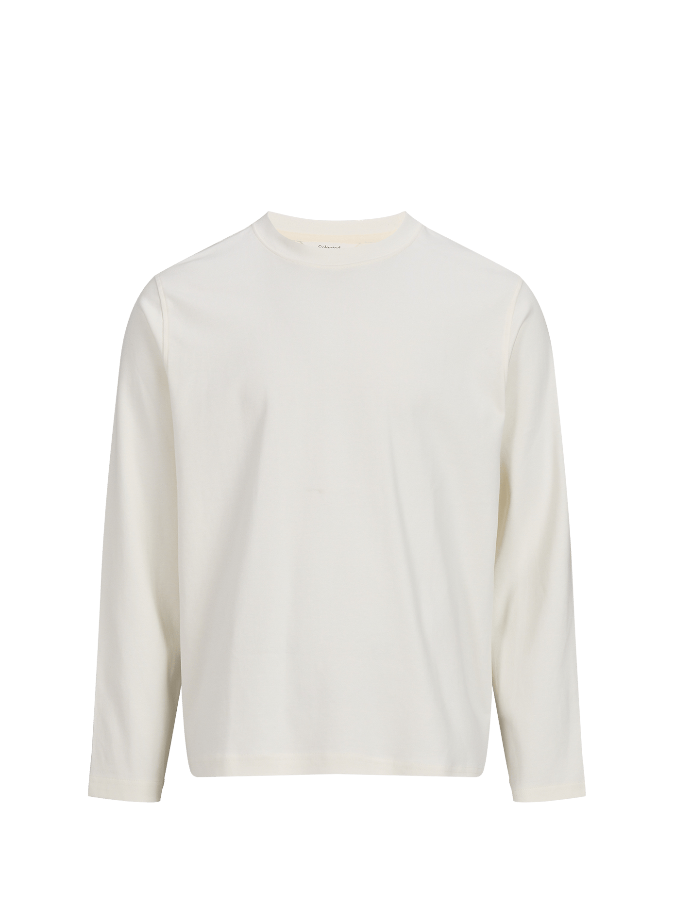 Straight round neck cotton T-shirt SELECTED Beige