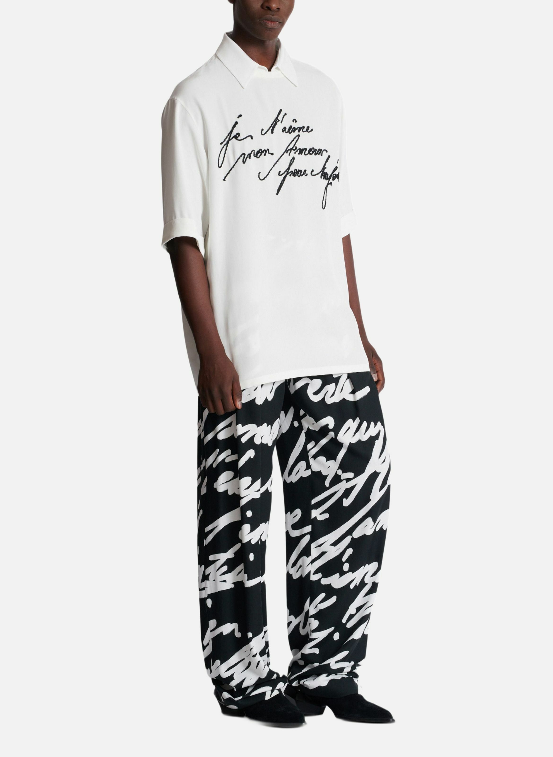 T-shirt à col chemise brodé « lettre d'amour » BALMAIN Blanc