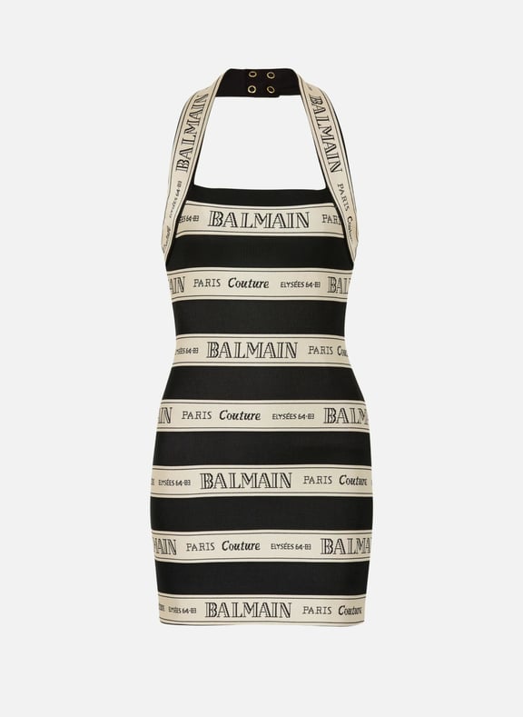 Robe dos-nu en jacquard à motif ruban balmain Noir by BALMAIN BALMAIN Robe dos-nu en jacquard à motif ruban balmain Noir