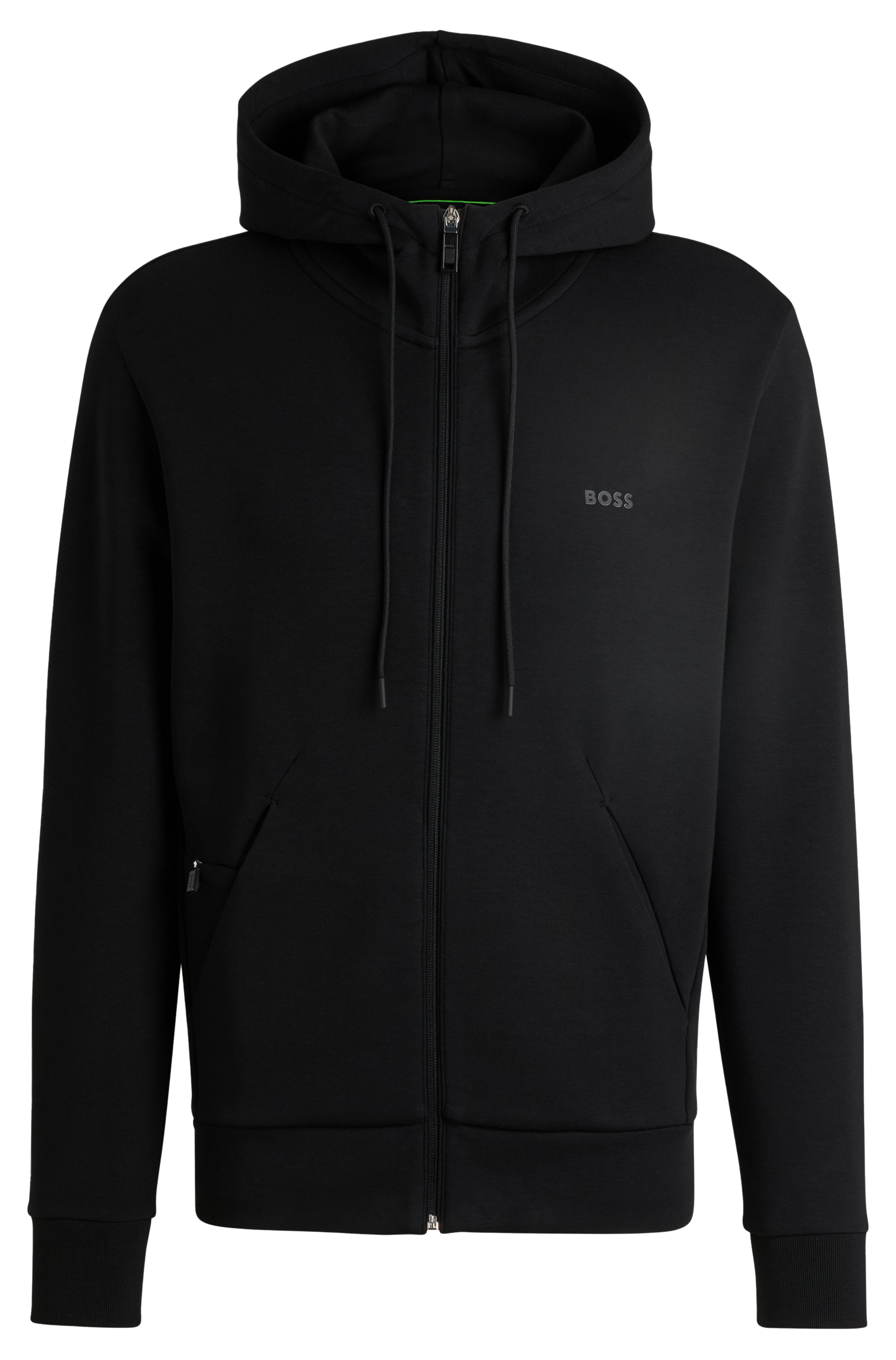 Sweat à capuche zippé en coton BOSS Noir