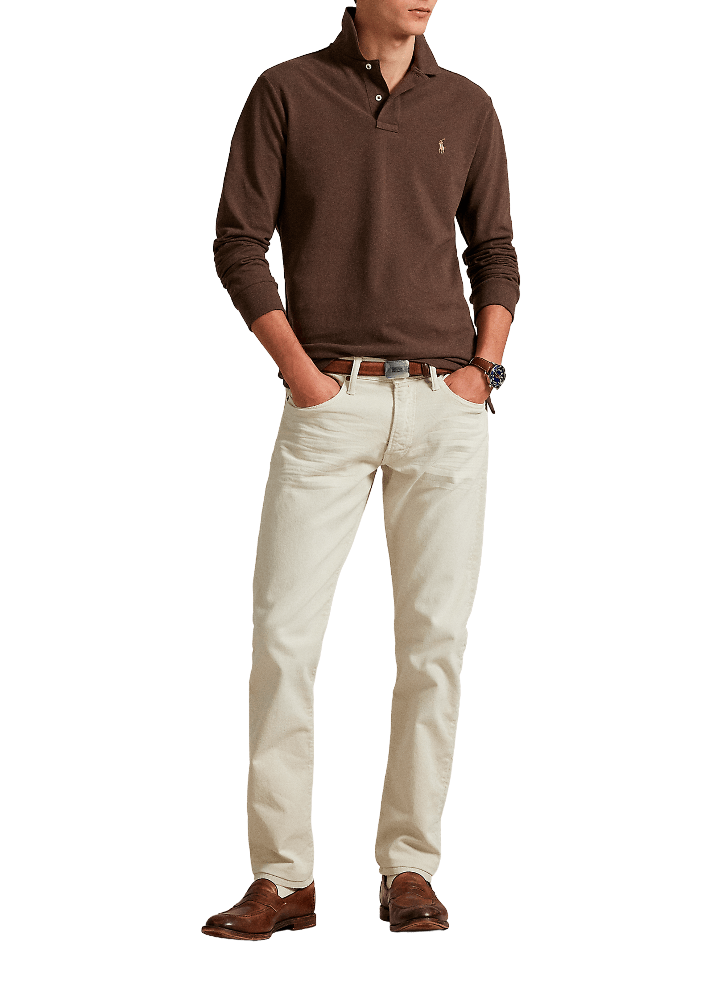 Long-sleeved cotton polo shirt POLO RALPH LAUREN Beige