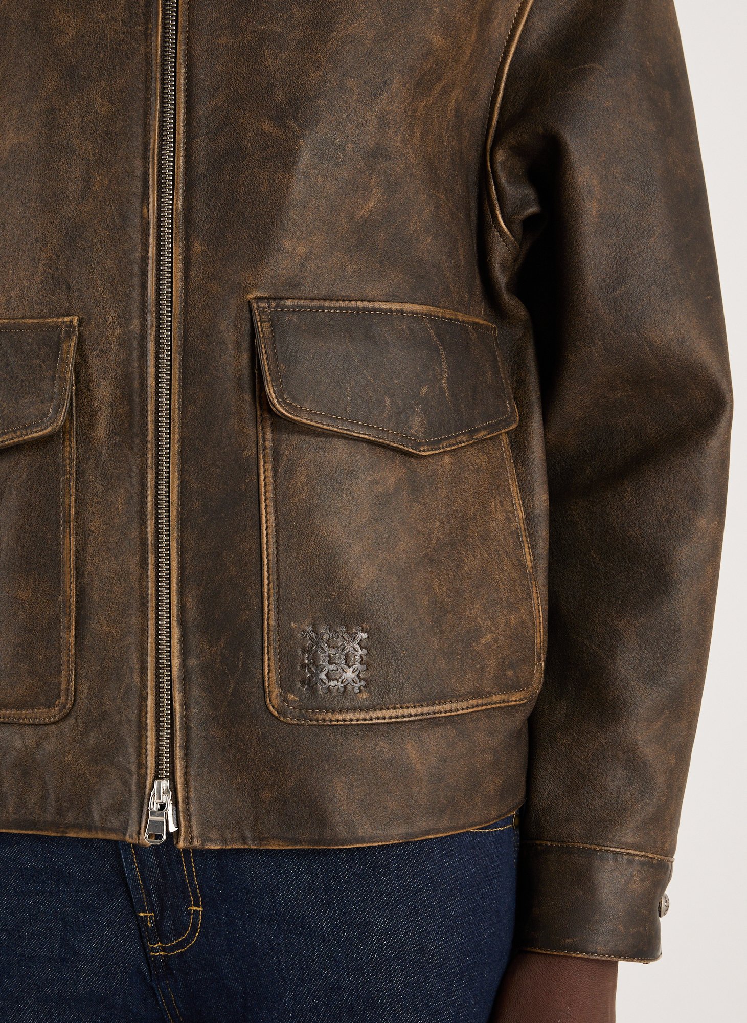 Straight leather jacket CALEB Brown