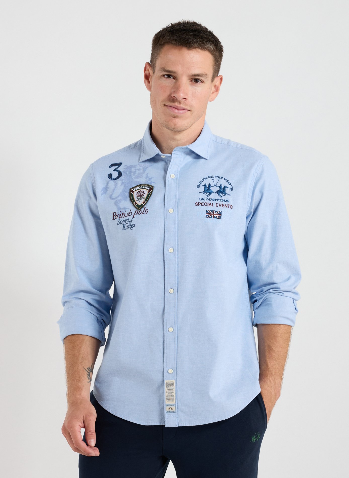 LA MARTINA Chemise en coton brodé Bleu