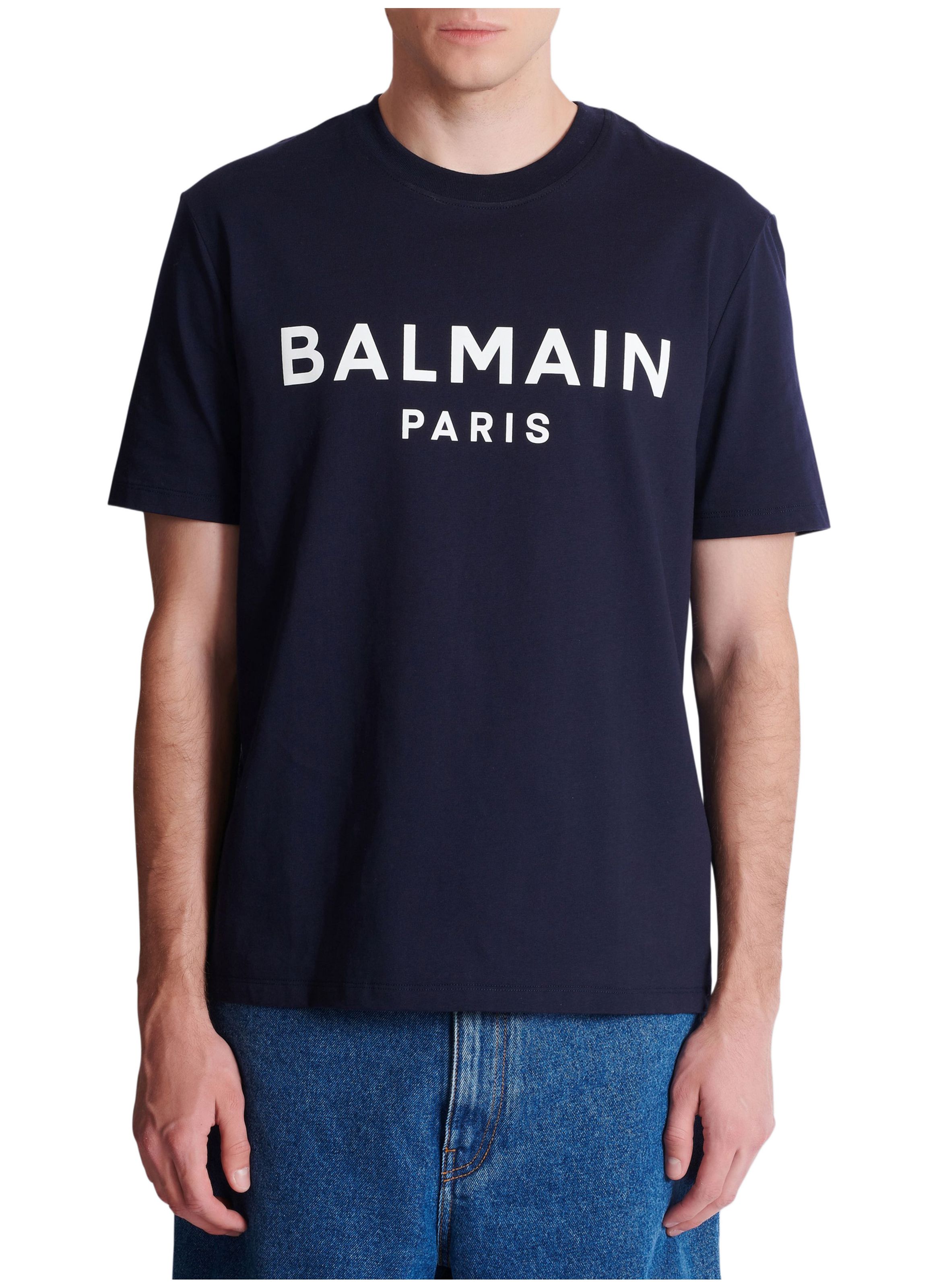 T-shirt en coton à imprimé BALMAIN Bleu