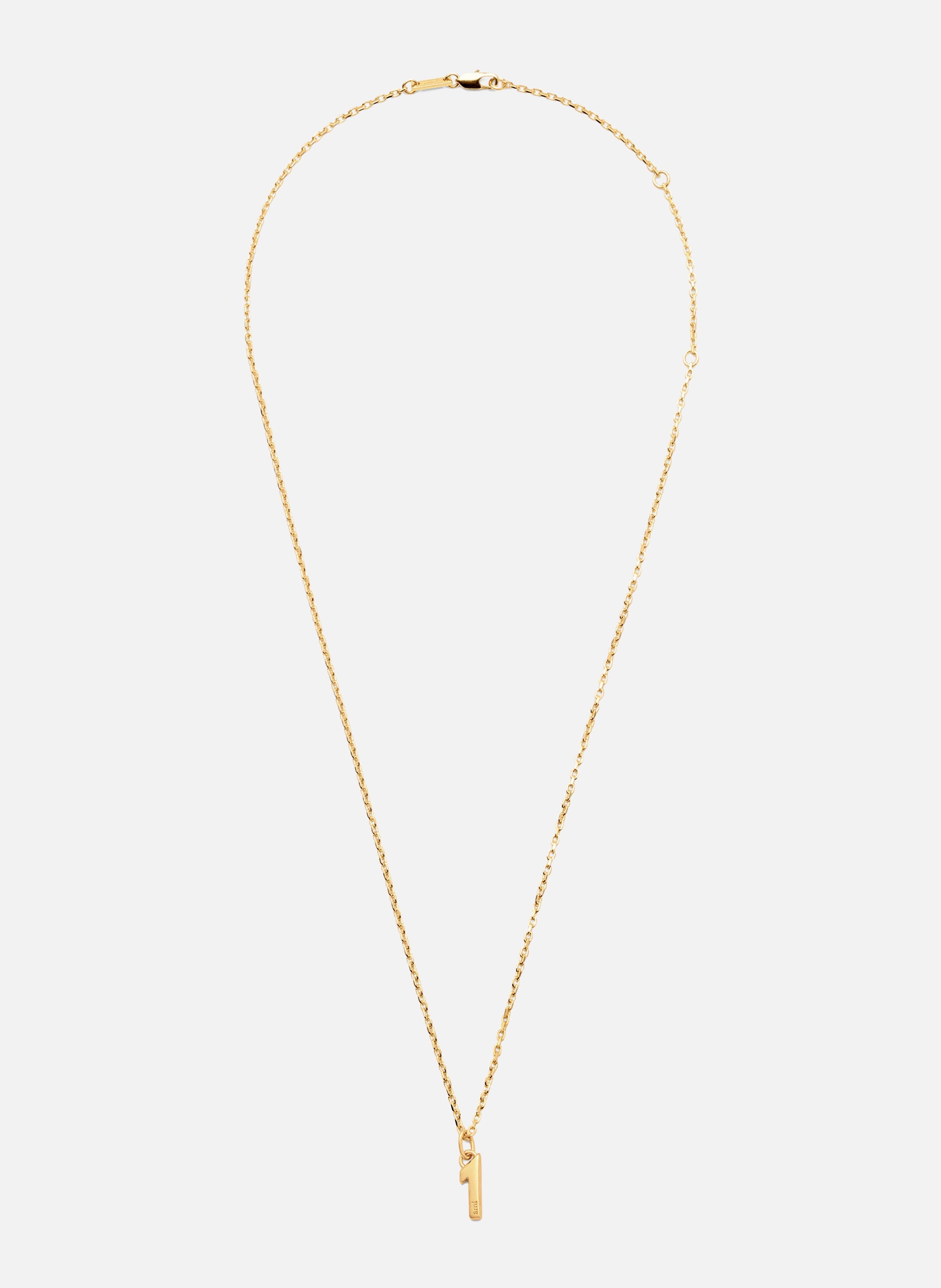 Collier martelé doré pendentif "1" unisexe en laiton AMI PARIS Jaune