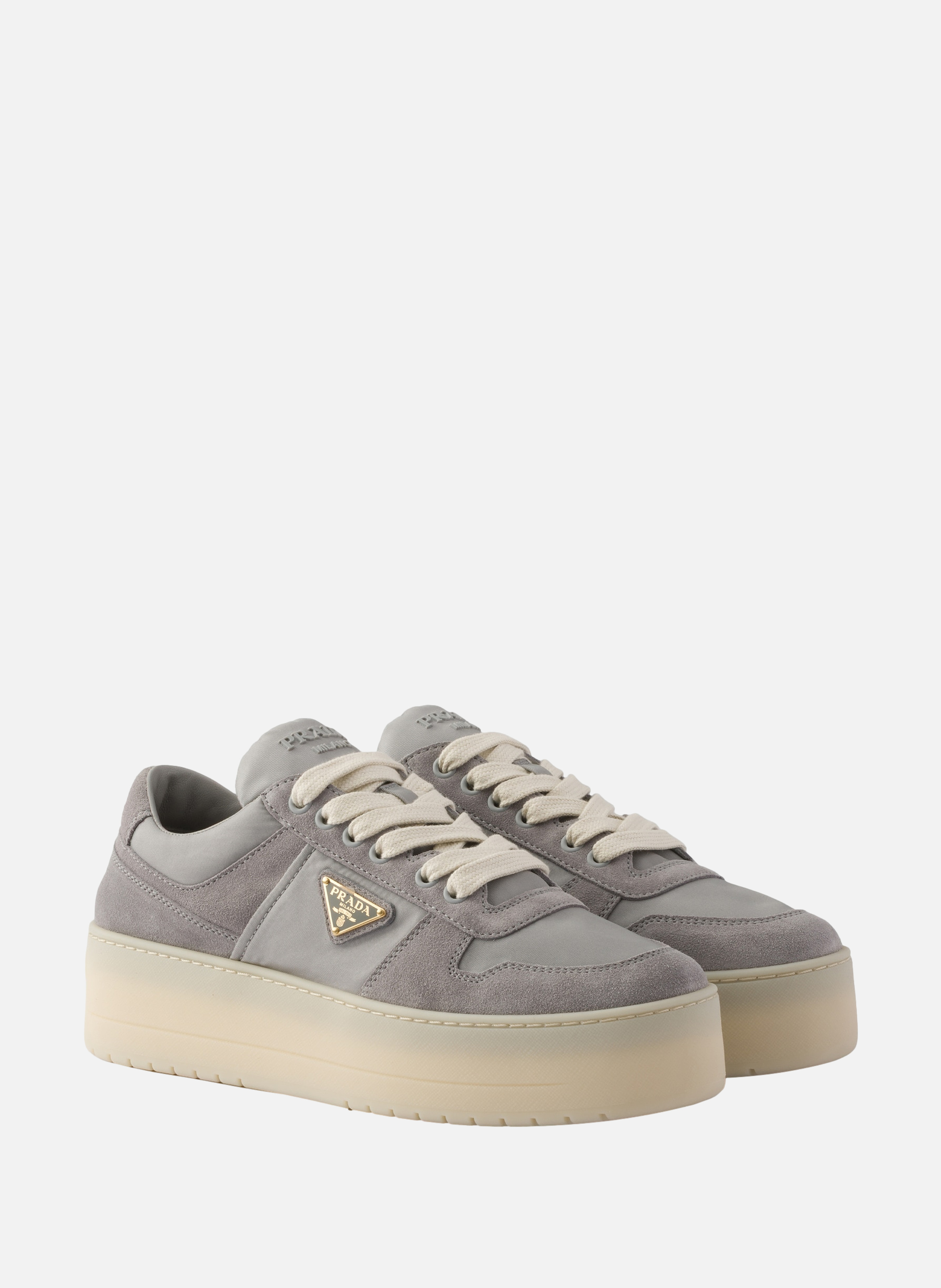 Baskets downtown bold en re-nylon et en daim PRADA Gris