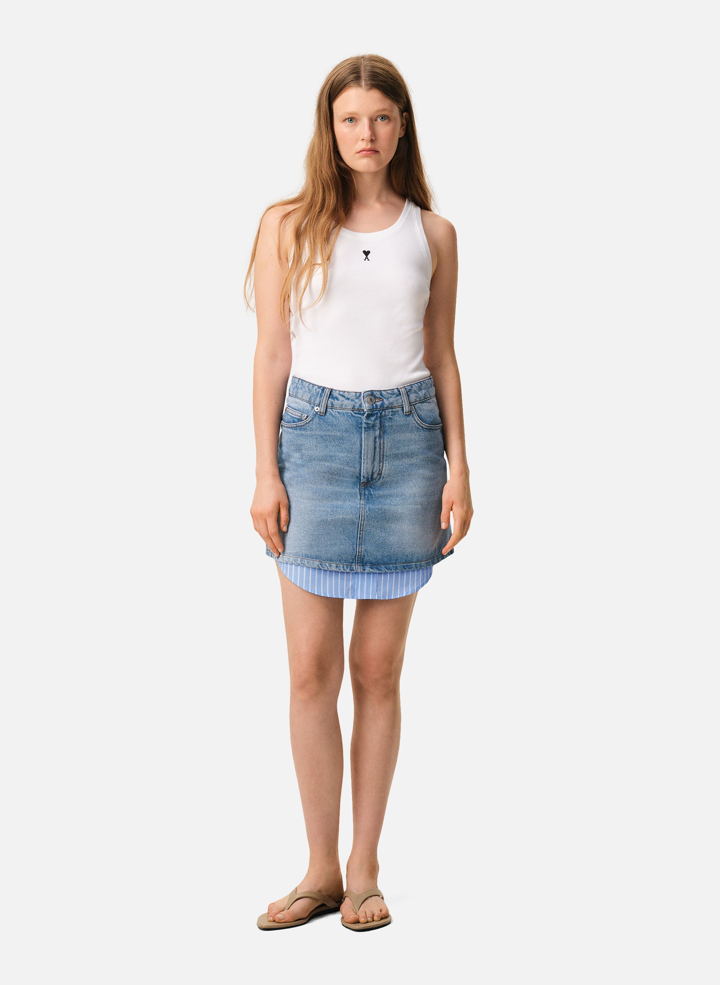 Mini jupe en coton AMI PARIS Bleu