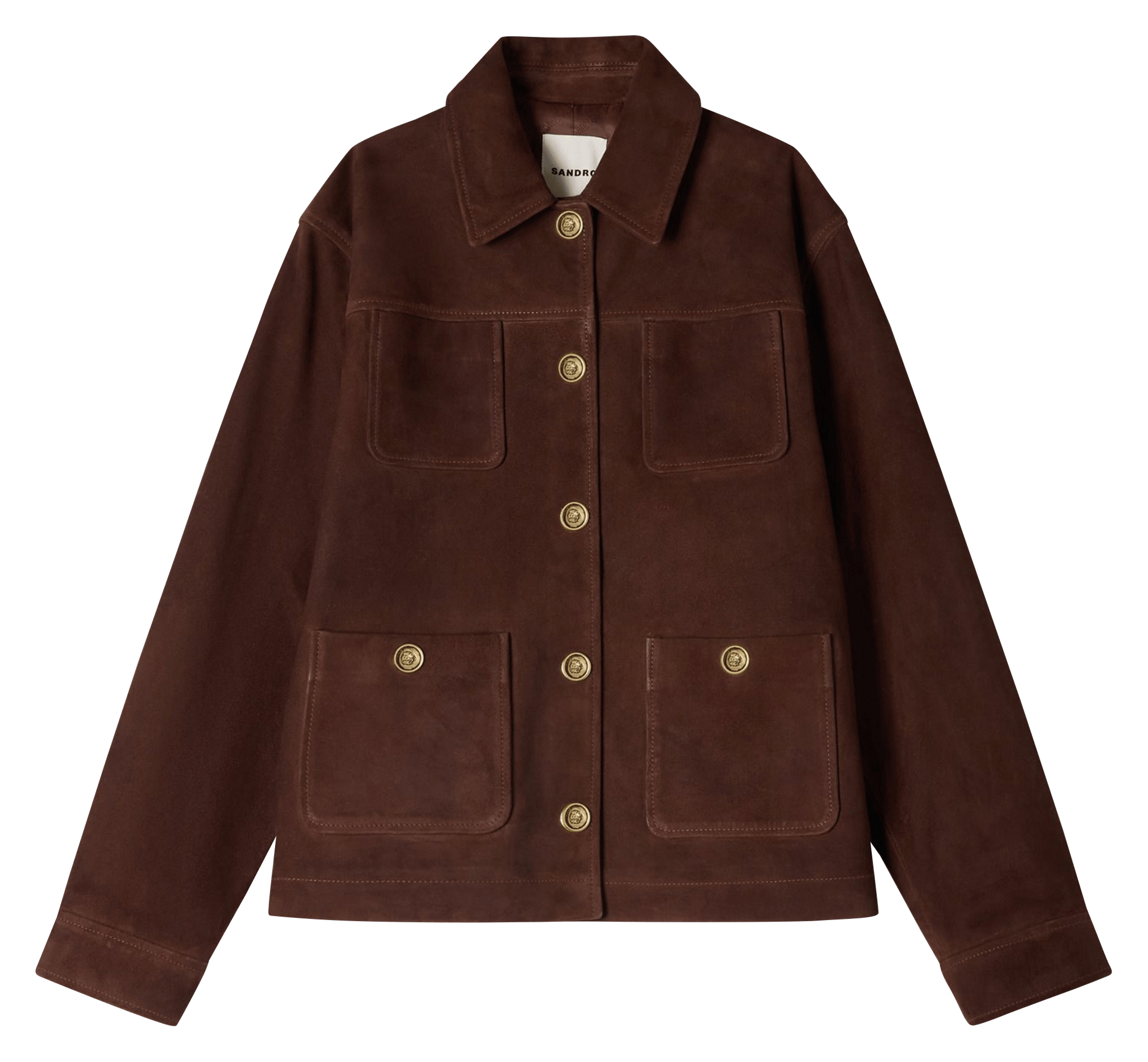 Blouson droit en cuir SANDRO Marron
