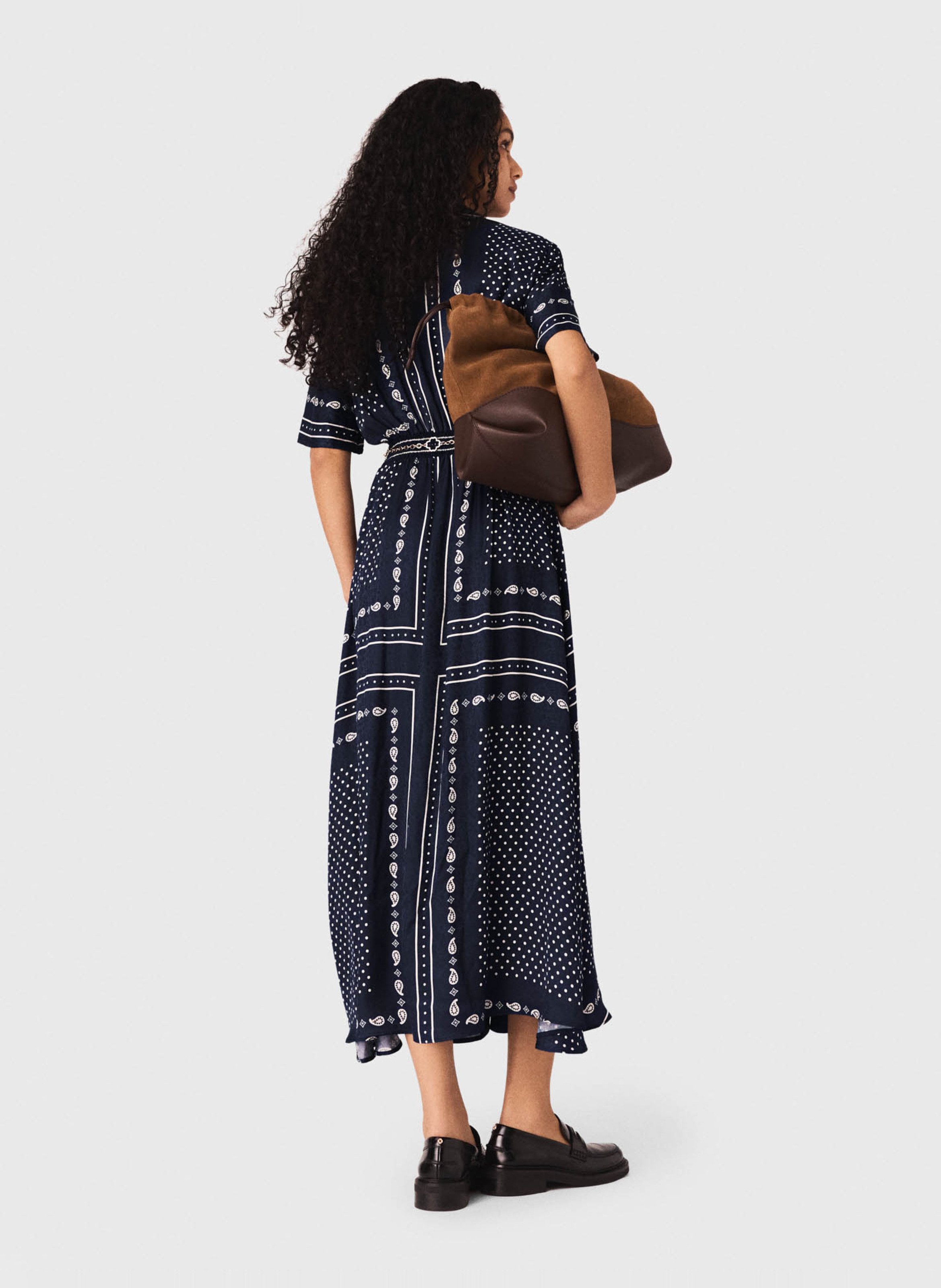 Robe longue évasée imprimée MAJE Bleu