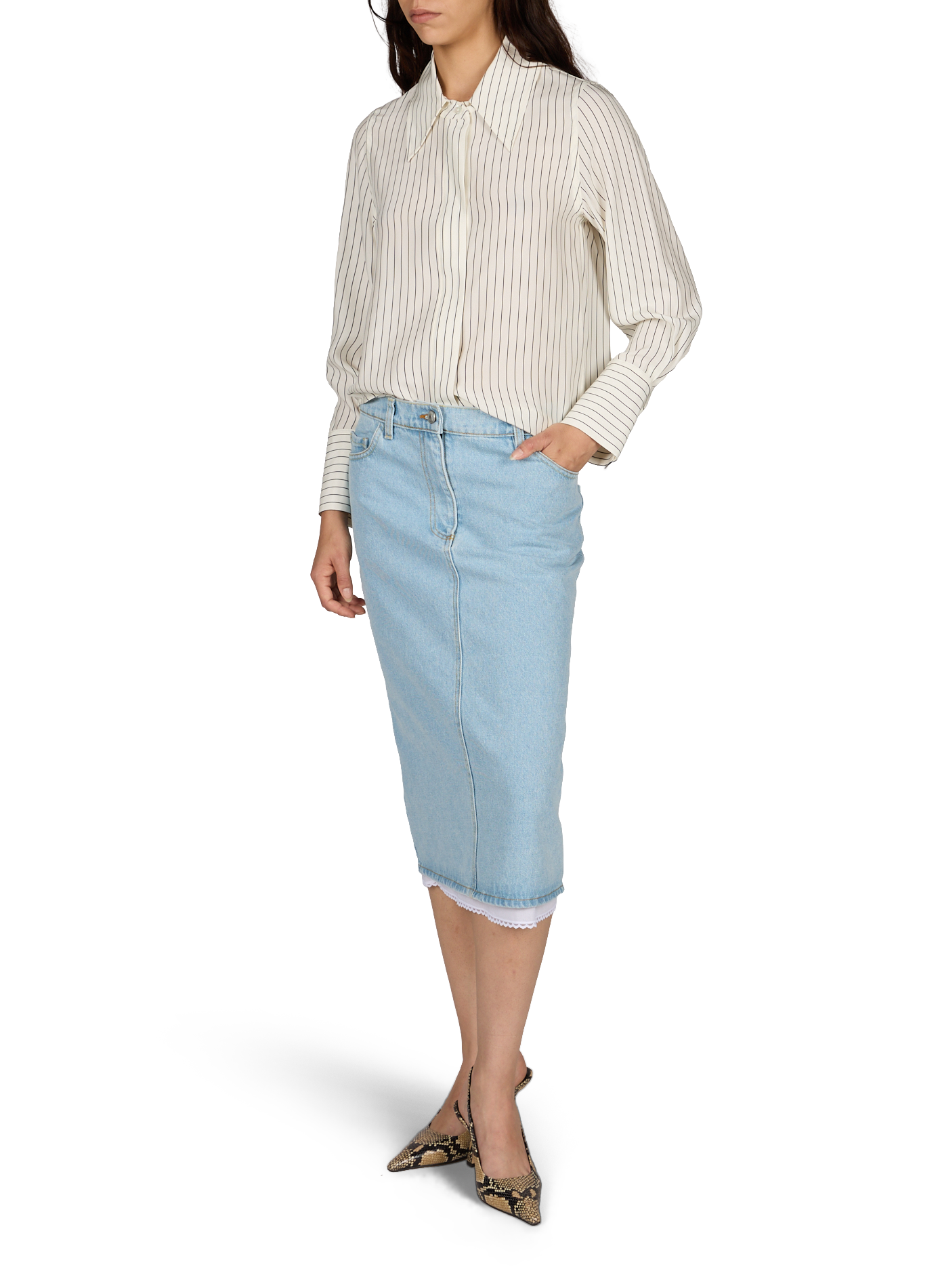 Long-sleeved silk striped shirt CO Beige